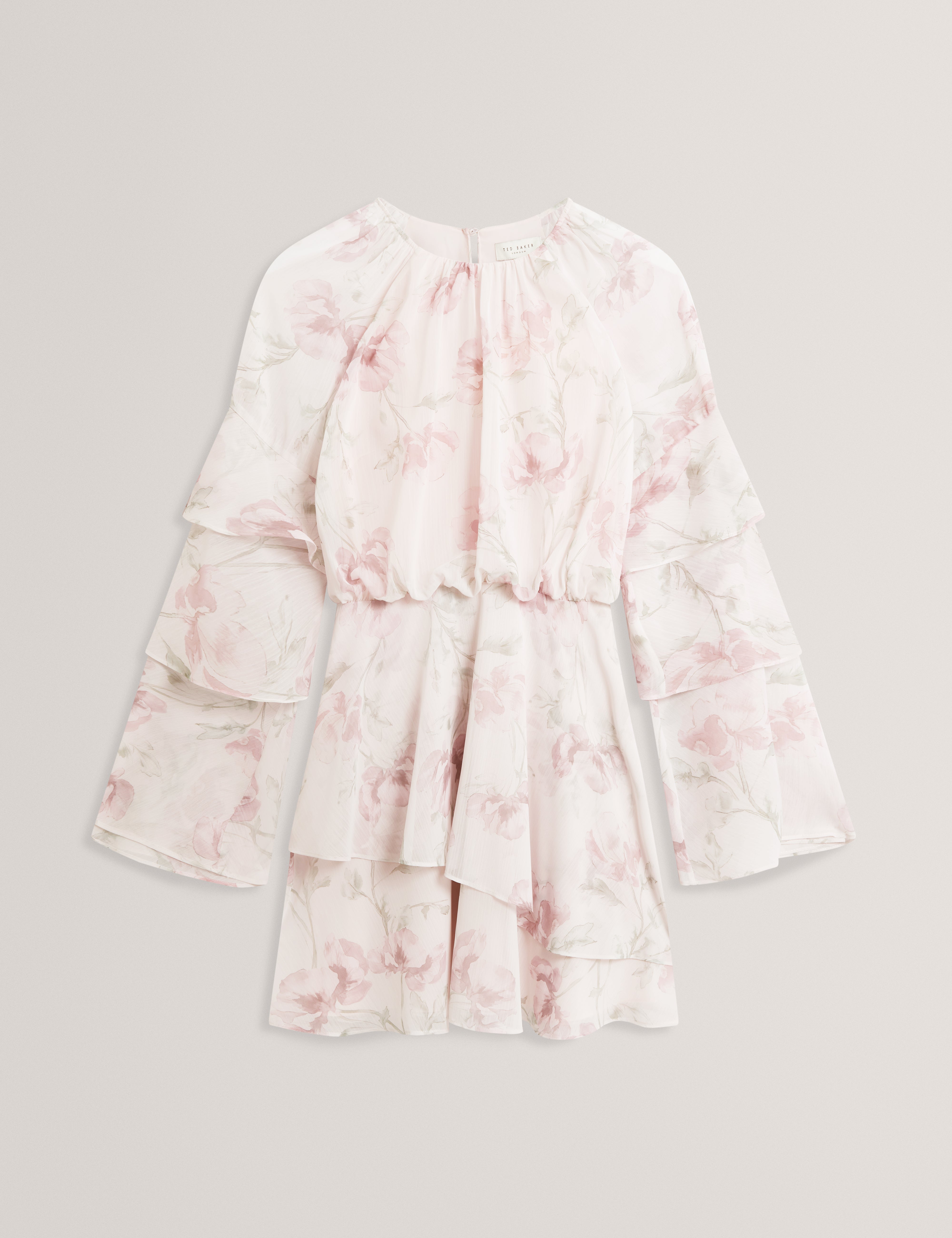 Mahliia Floral Print Tiered Mini Dress Pl-Pink