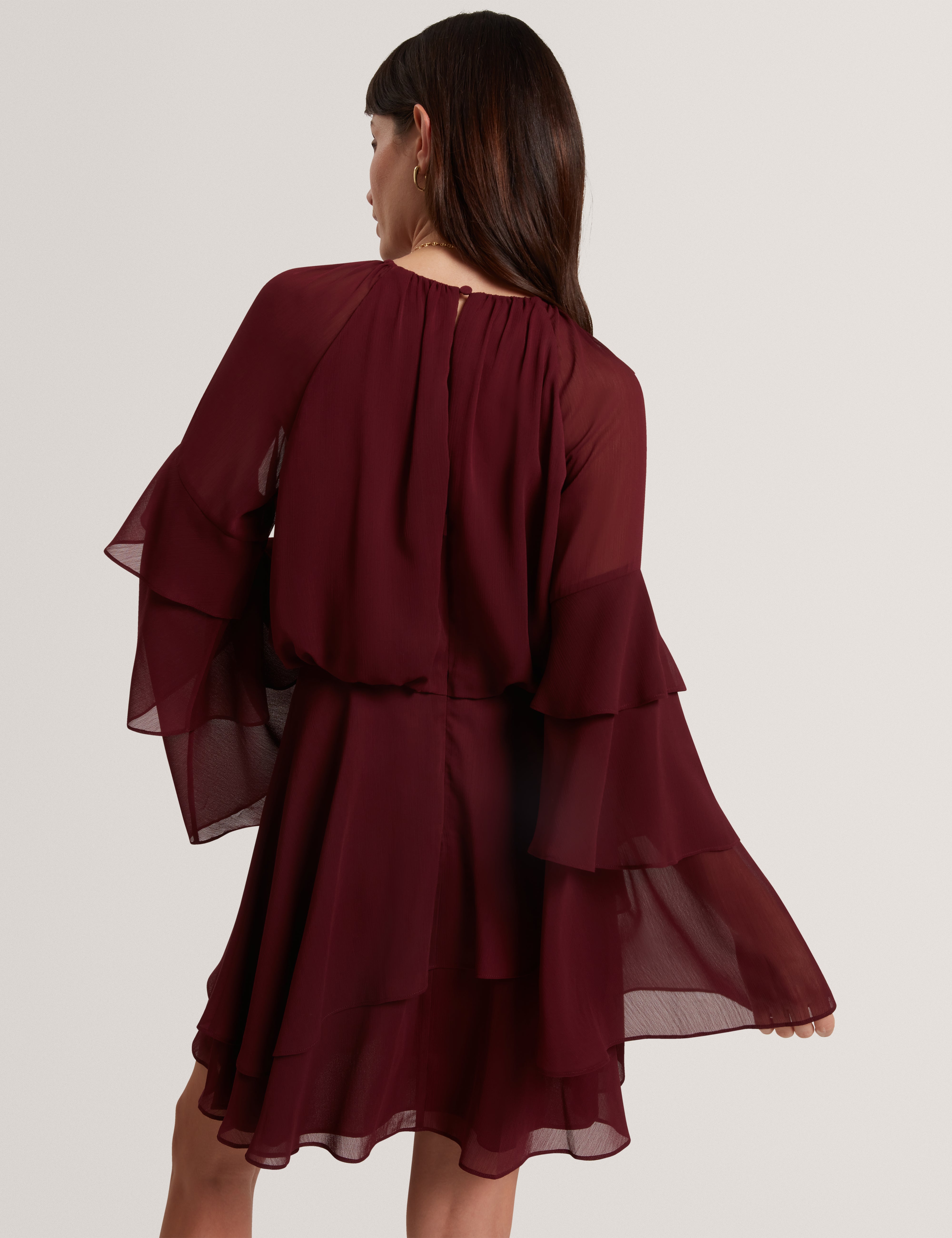 Serento Tiered Long Sleeve Mini Dress Oxblood