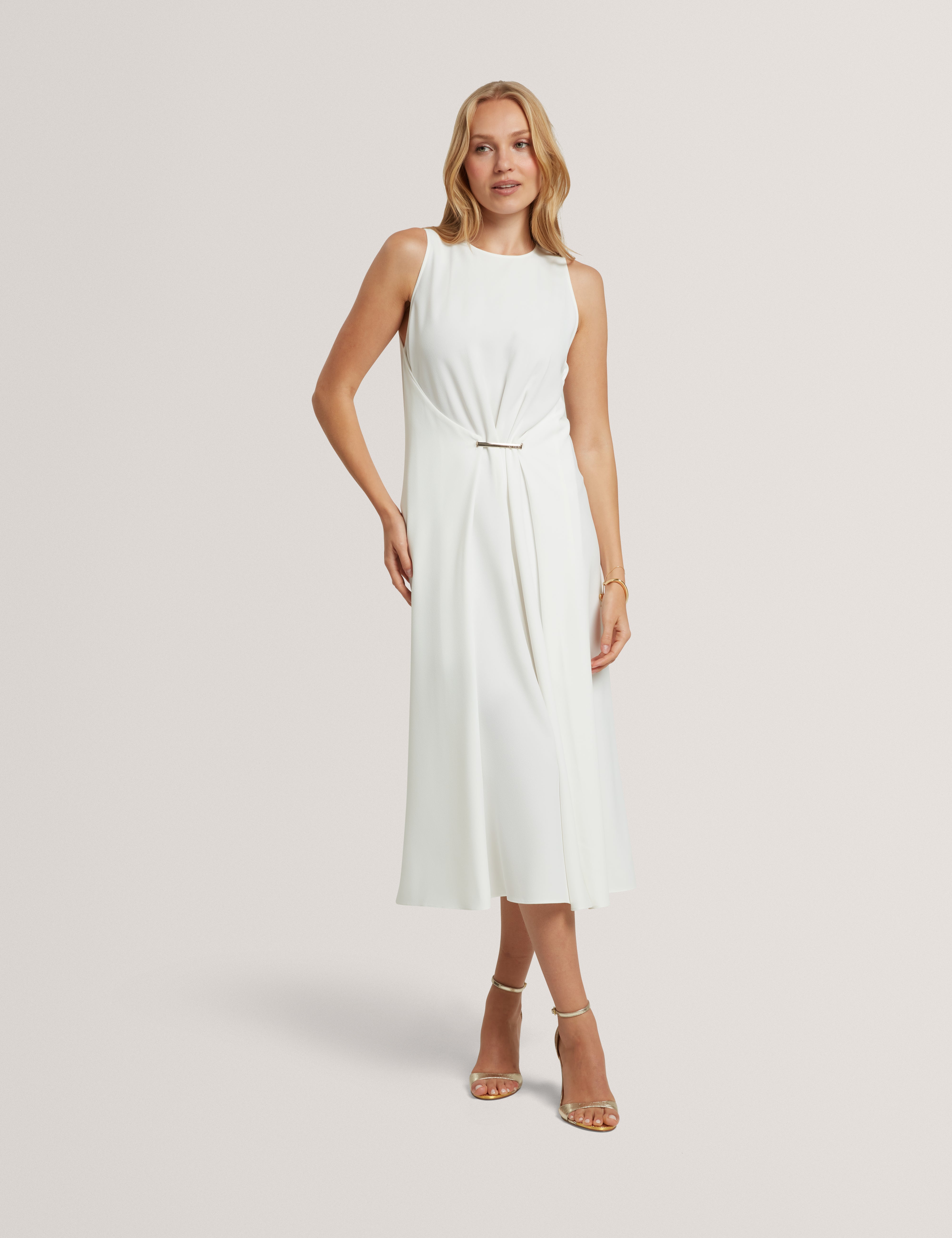 Miyaka Midi Dress With Bar Detail Ivory