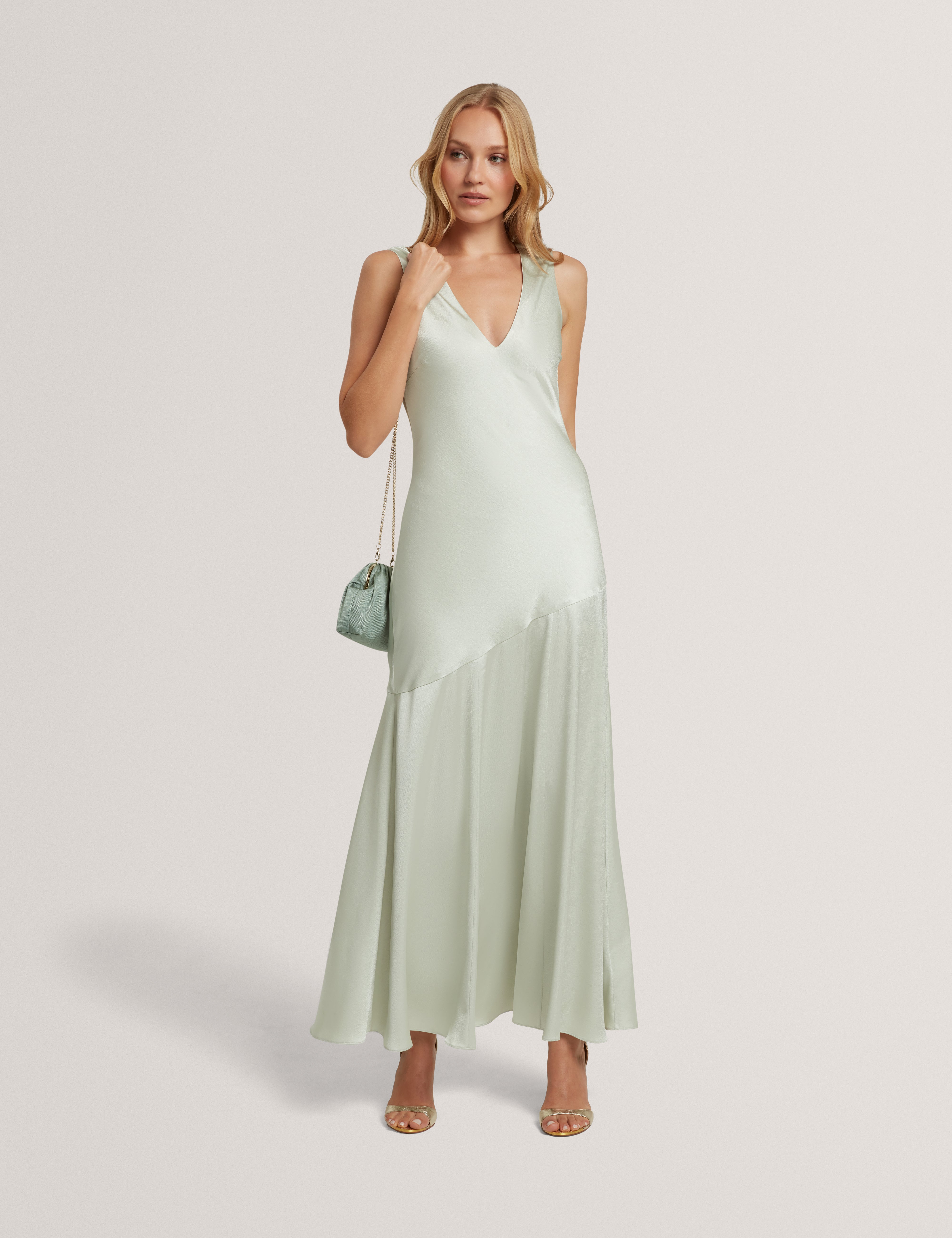 Sanari V Neck Maxi Dress With Diagonal Seam Mid-Green