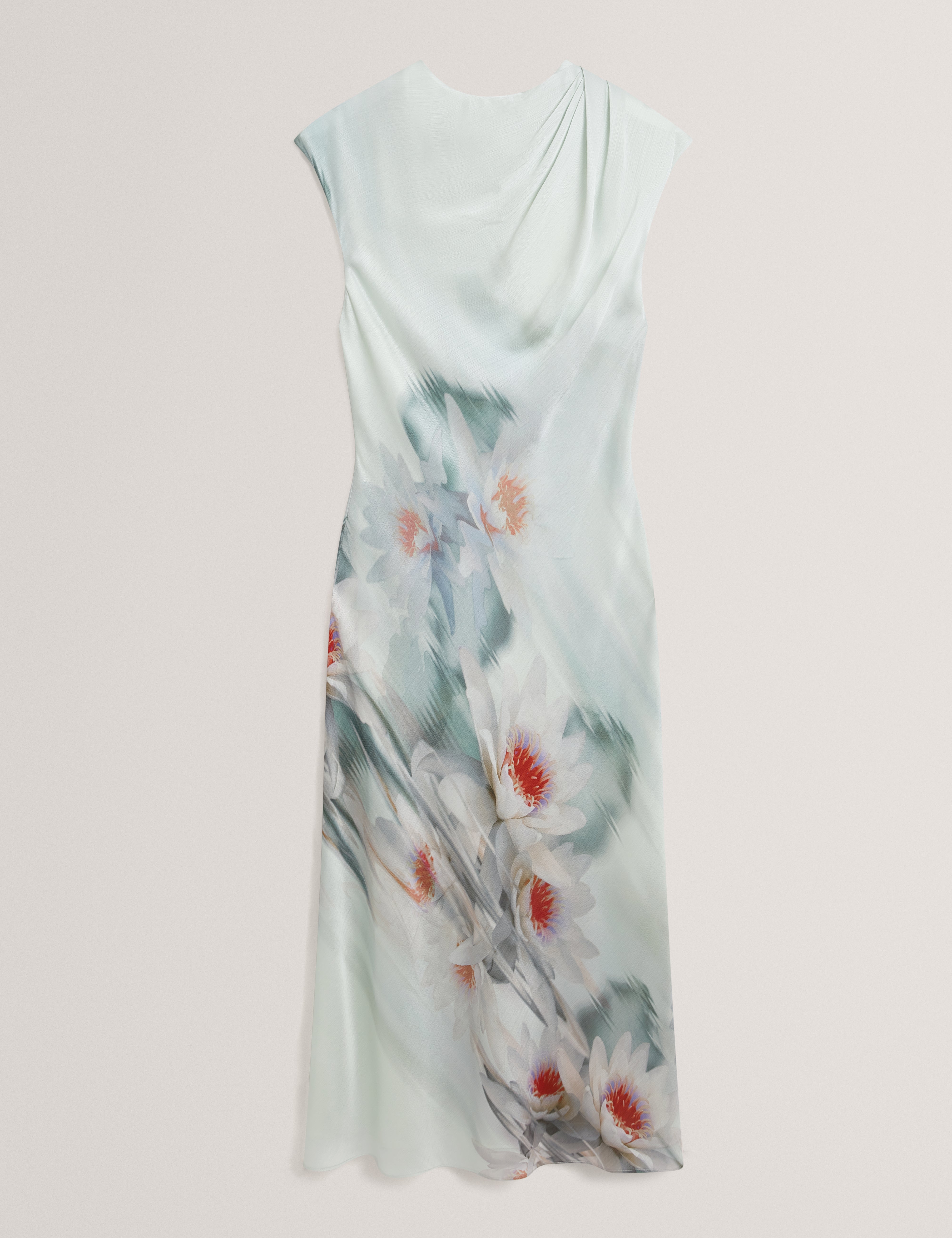 Shayyla Draped Neck Printed Midi Dress Mid-Green