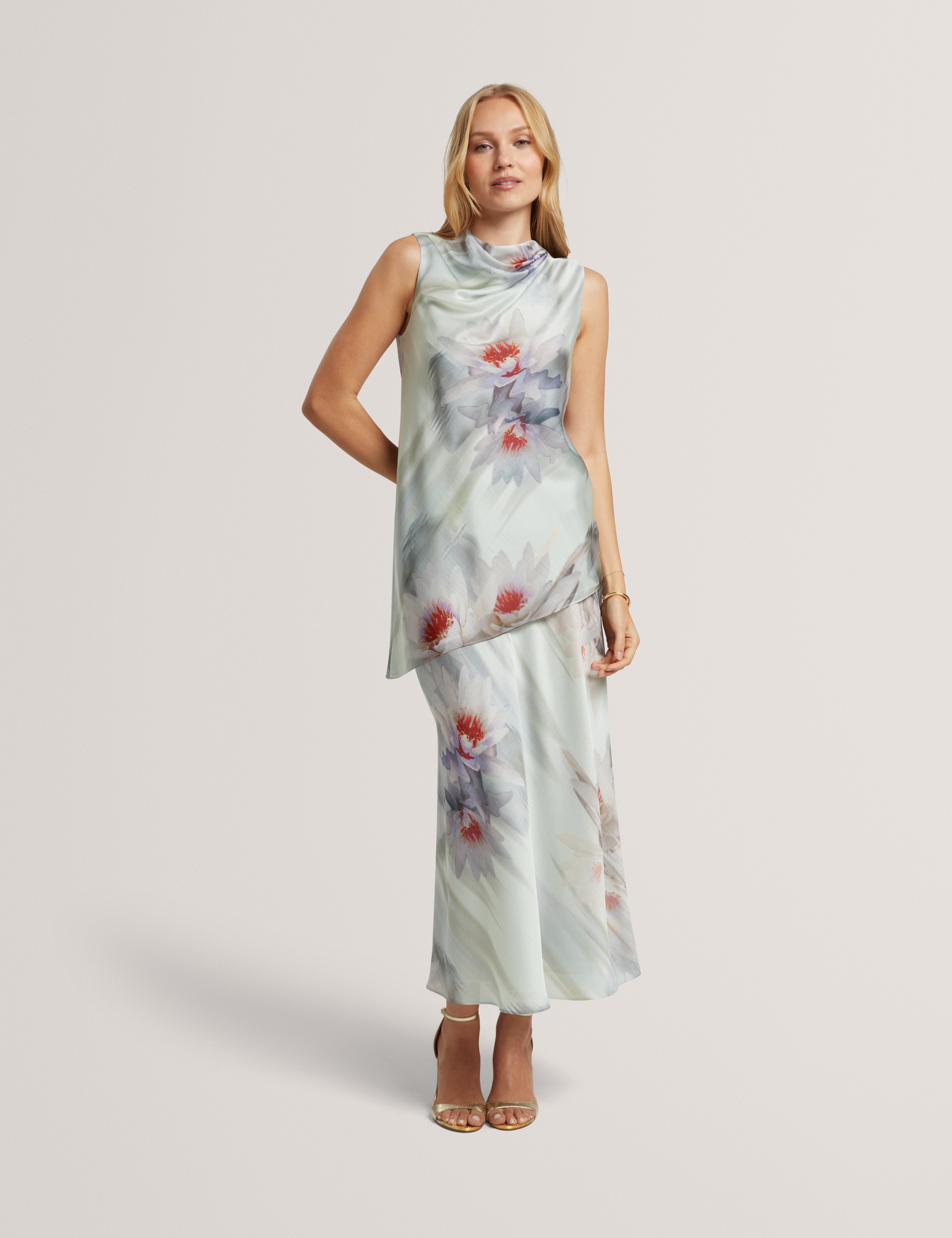 Keelynn Printed Drape Neck Top Mid-Green