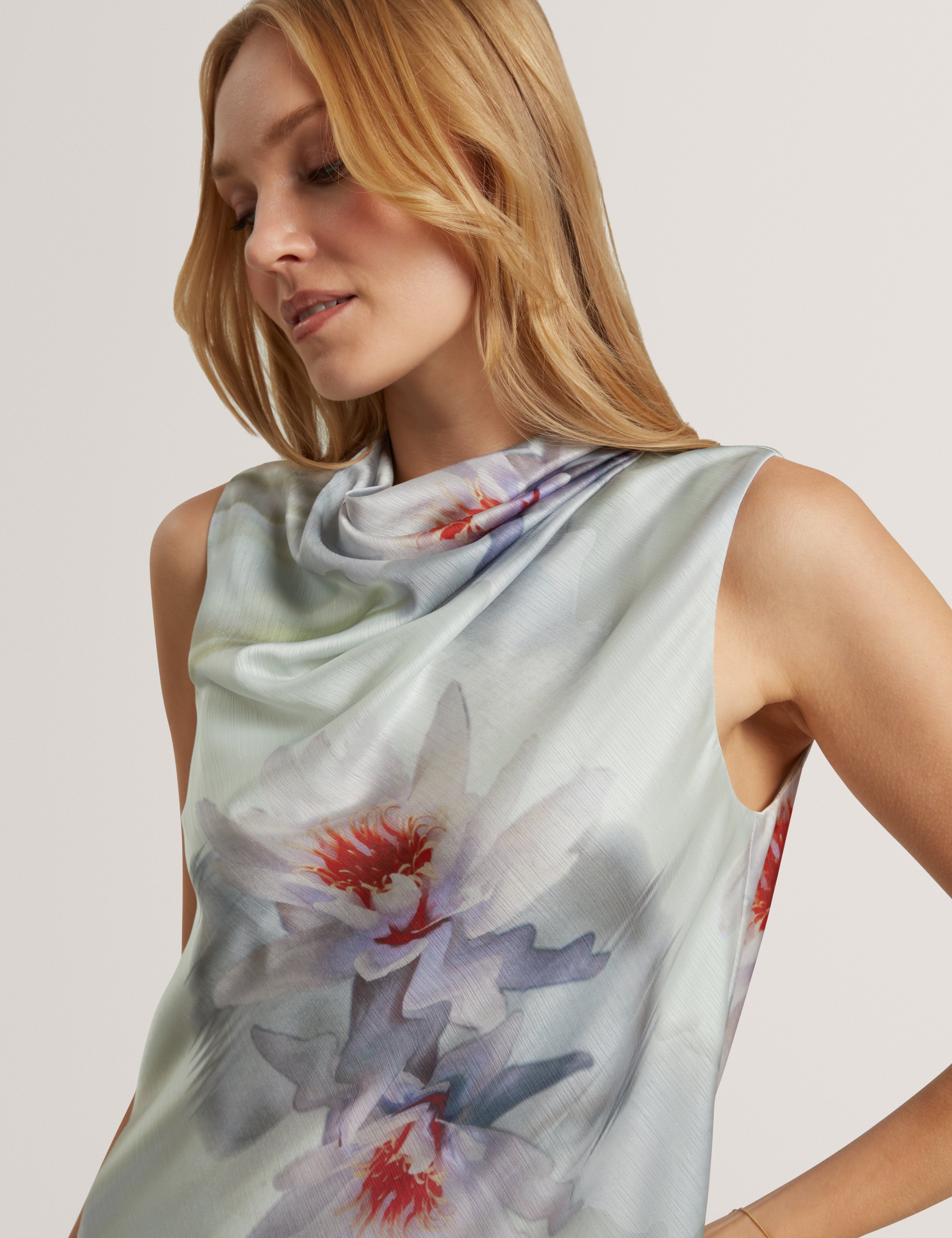 Keelynn Printed Drape Neck Top Mid-Green