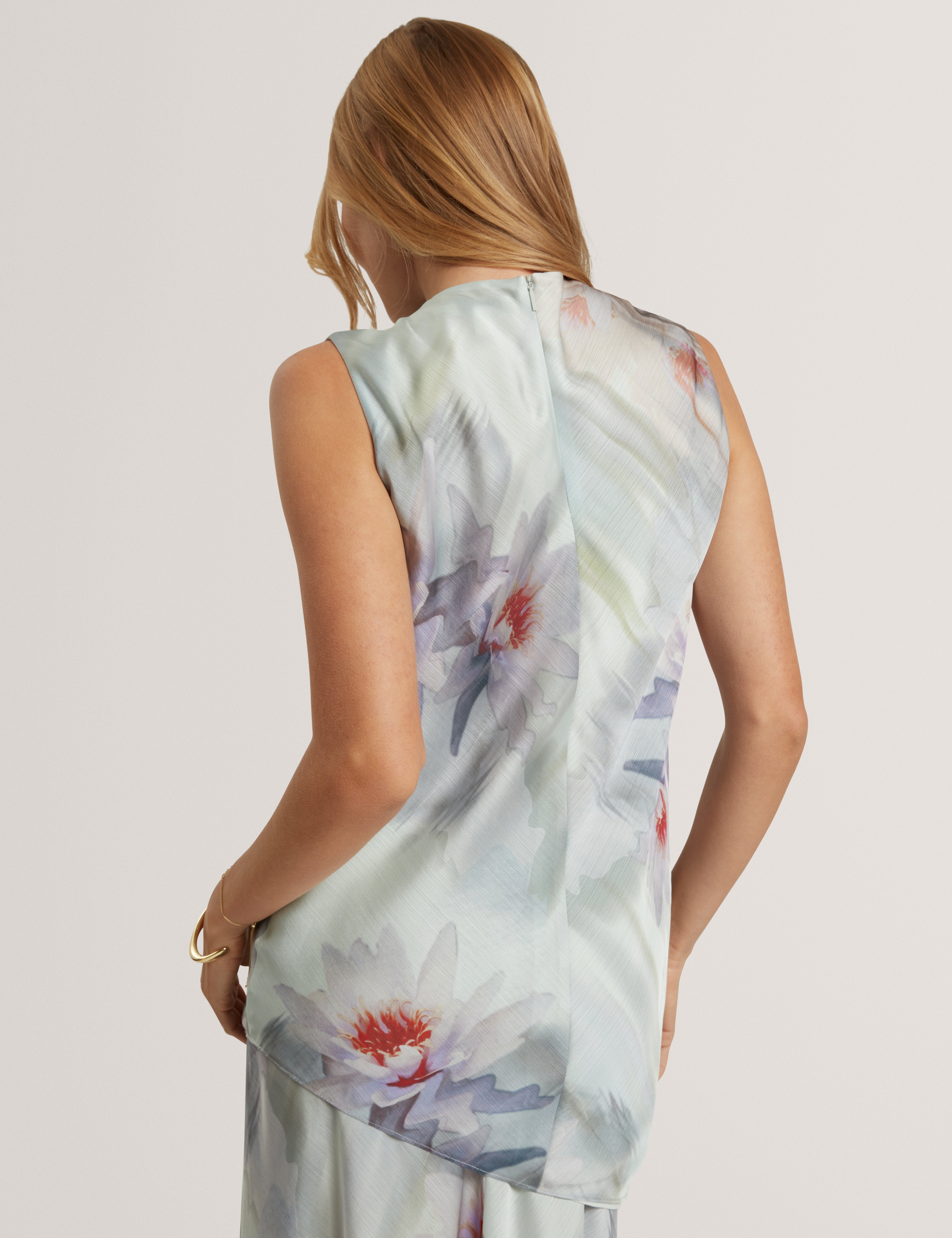 Keelynn Printed Drape Neck Top Mid-Green