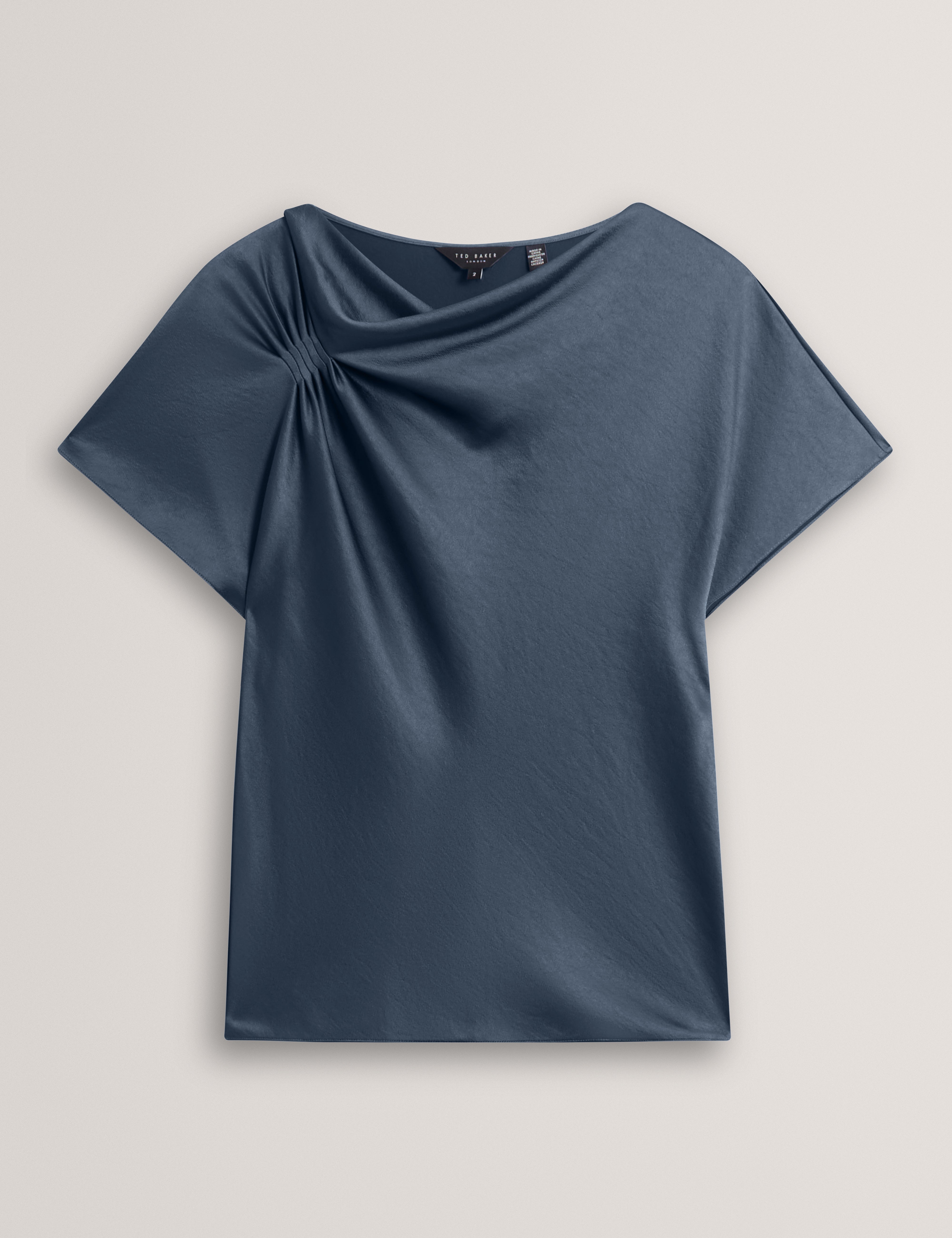 Cammilo Short Sleeve Draped Neck Top Grey