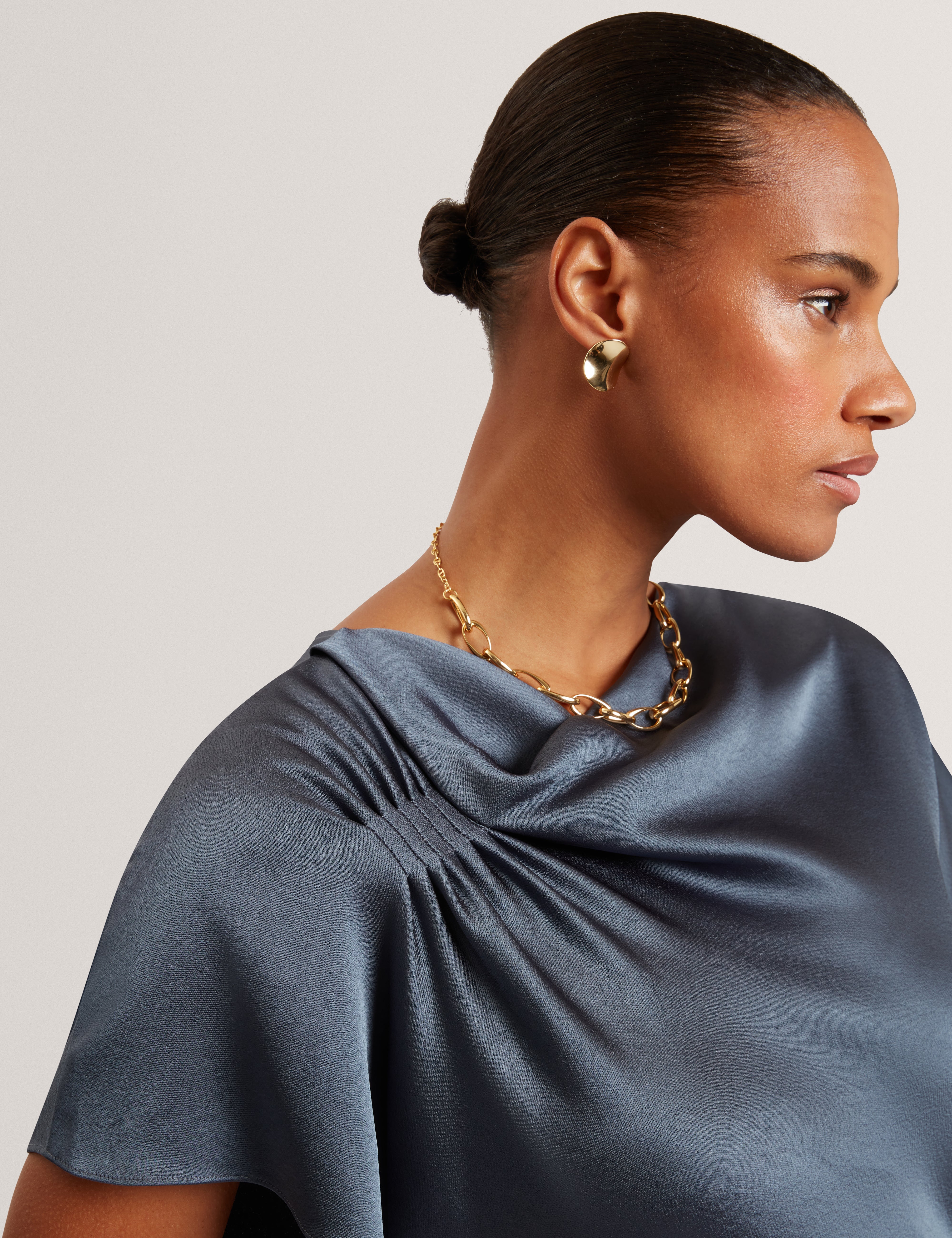 Dascha Draped Neck Bias Midi Dress Grey