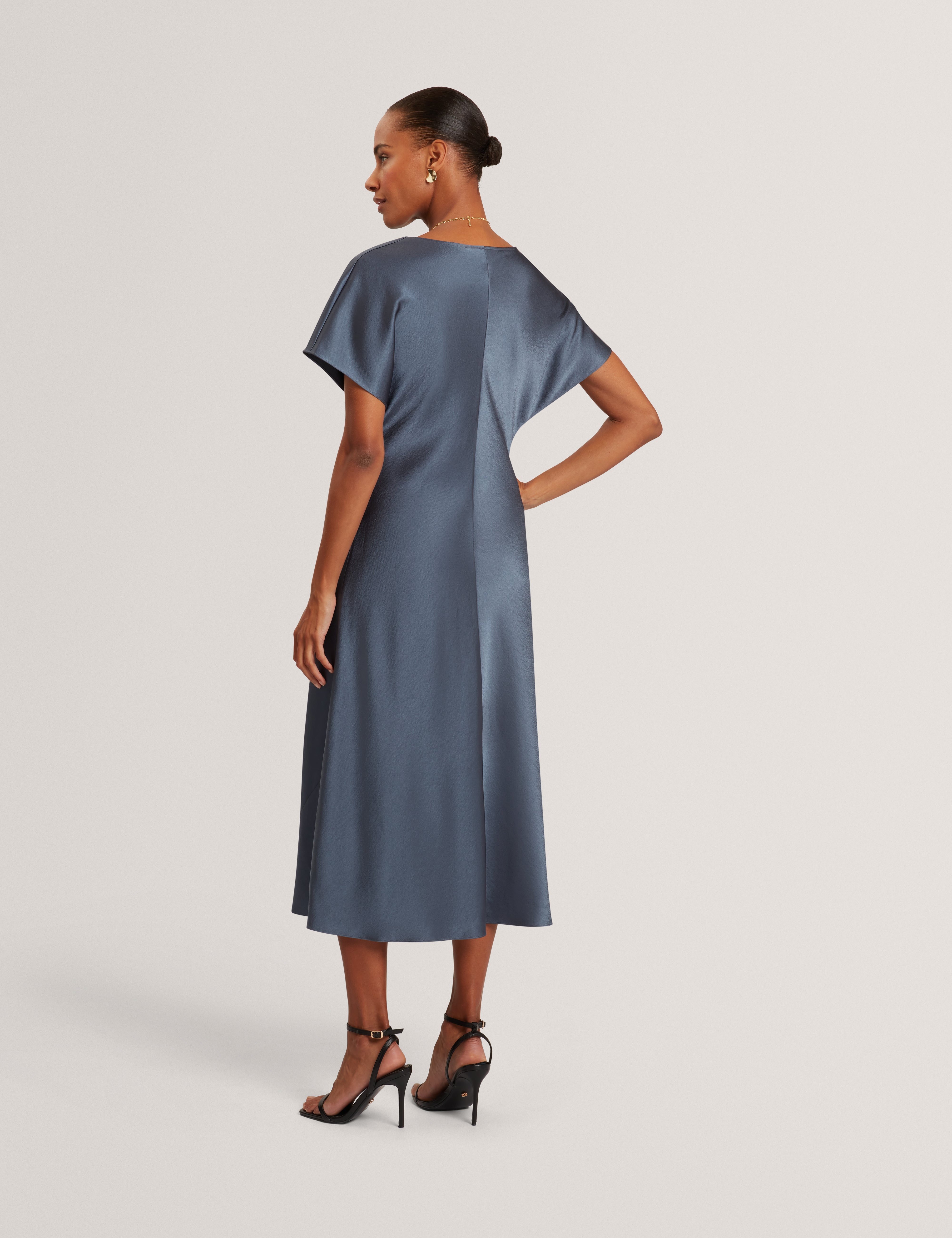 Dascha Draped Neck Bias Midi Dress Grey