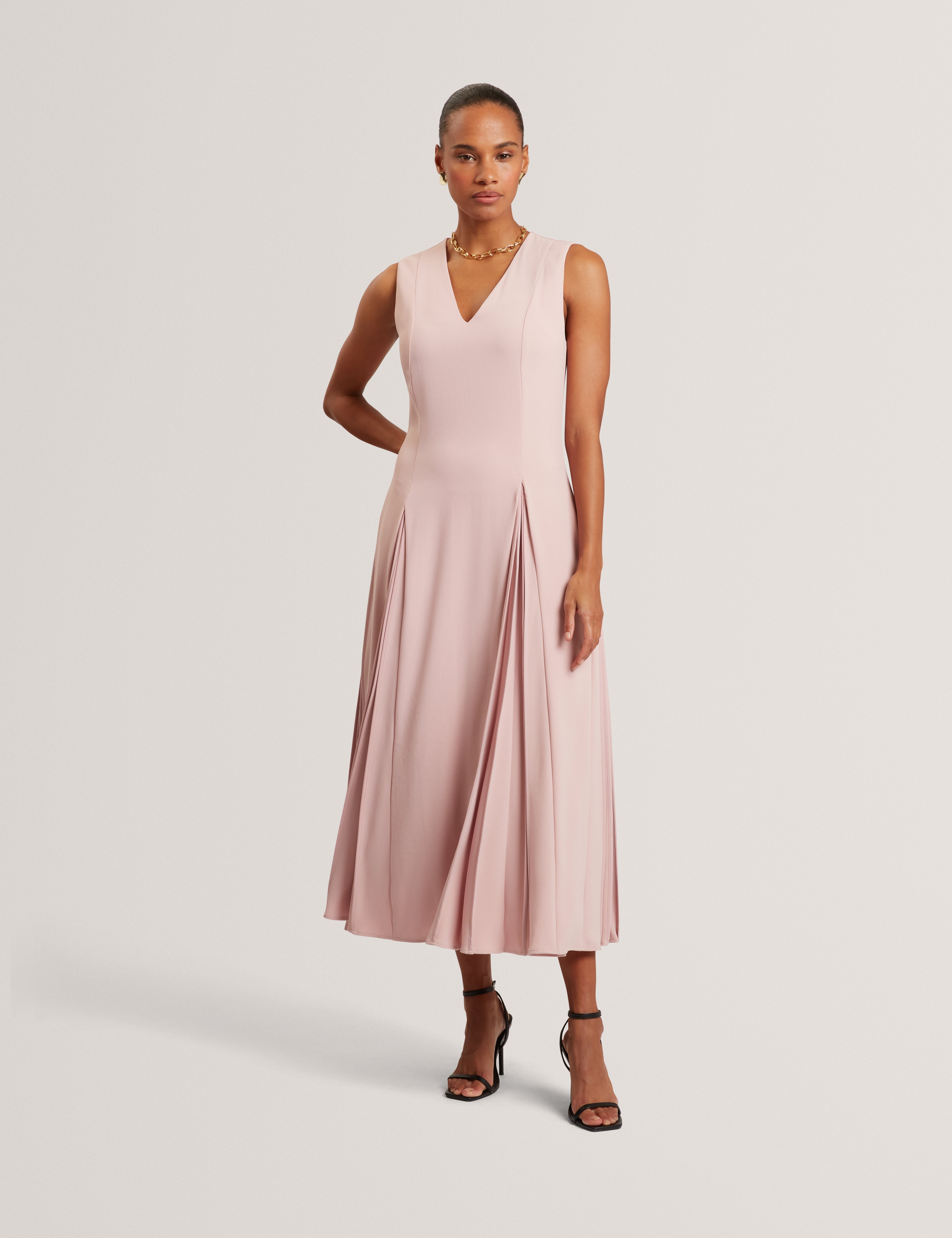 Carneli Midi Dress With Pleat Detail Dusky-Pink
