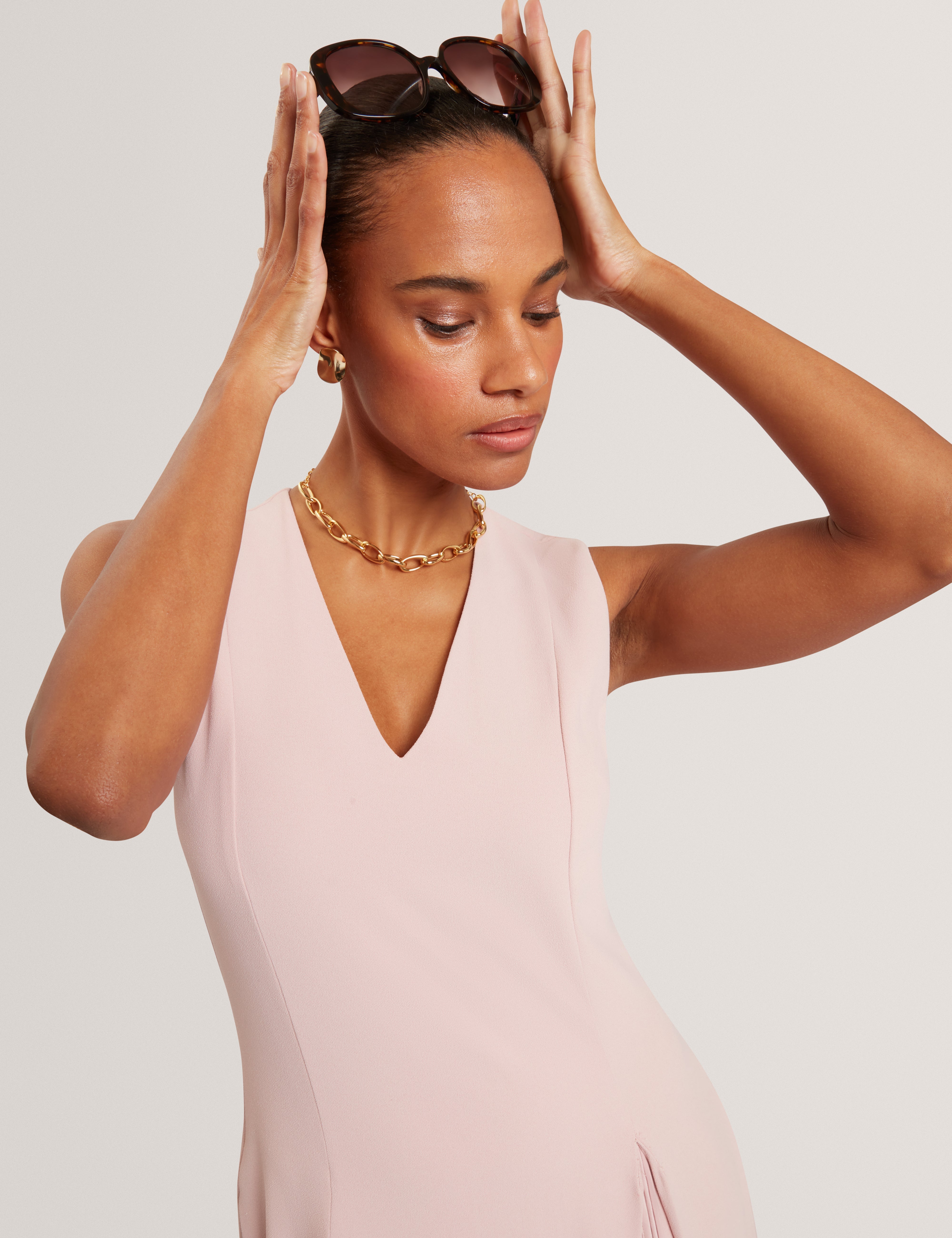 Carneli Midi Dress With Pleat Detail Dusky-Pink
