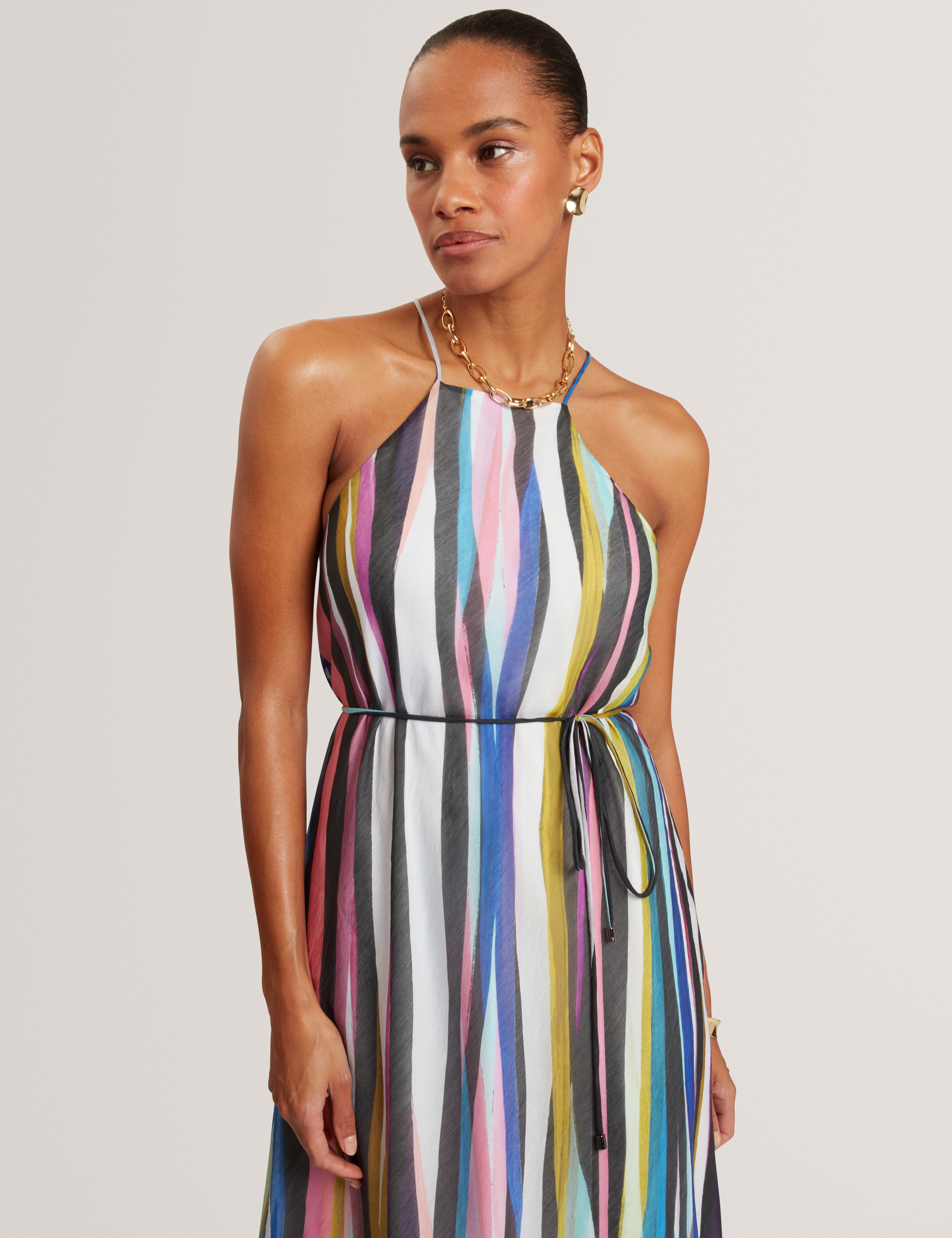 Azurra Printed Halter Neck Maxi Dress Black