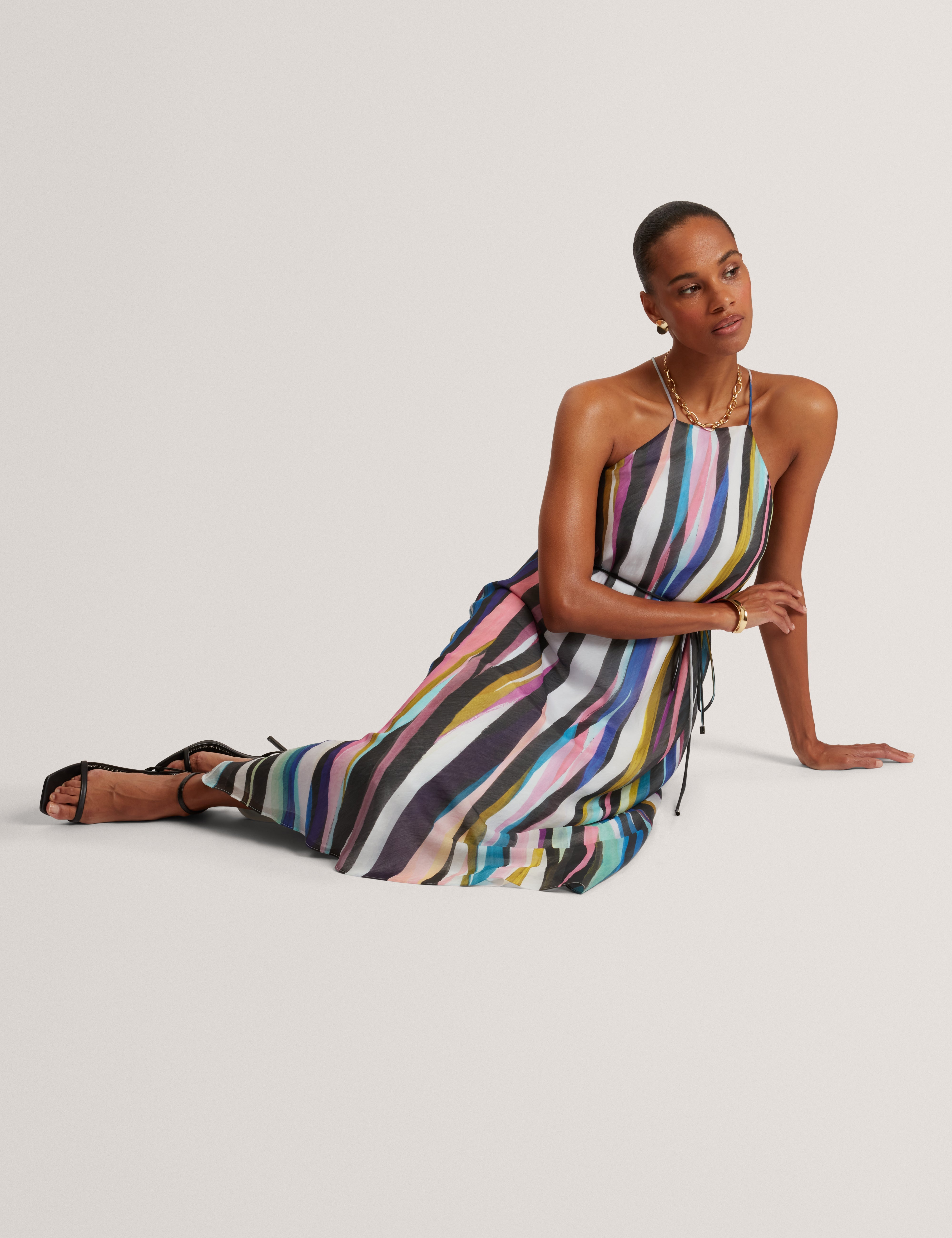 Azurra Printed Halter Neck Maxi Dress Black