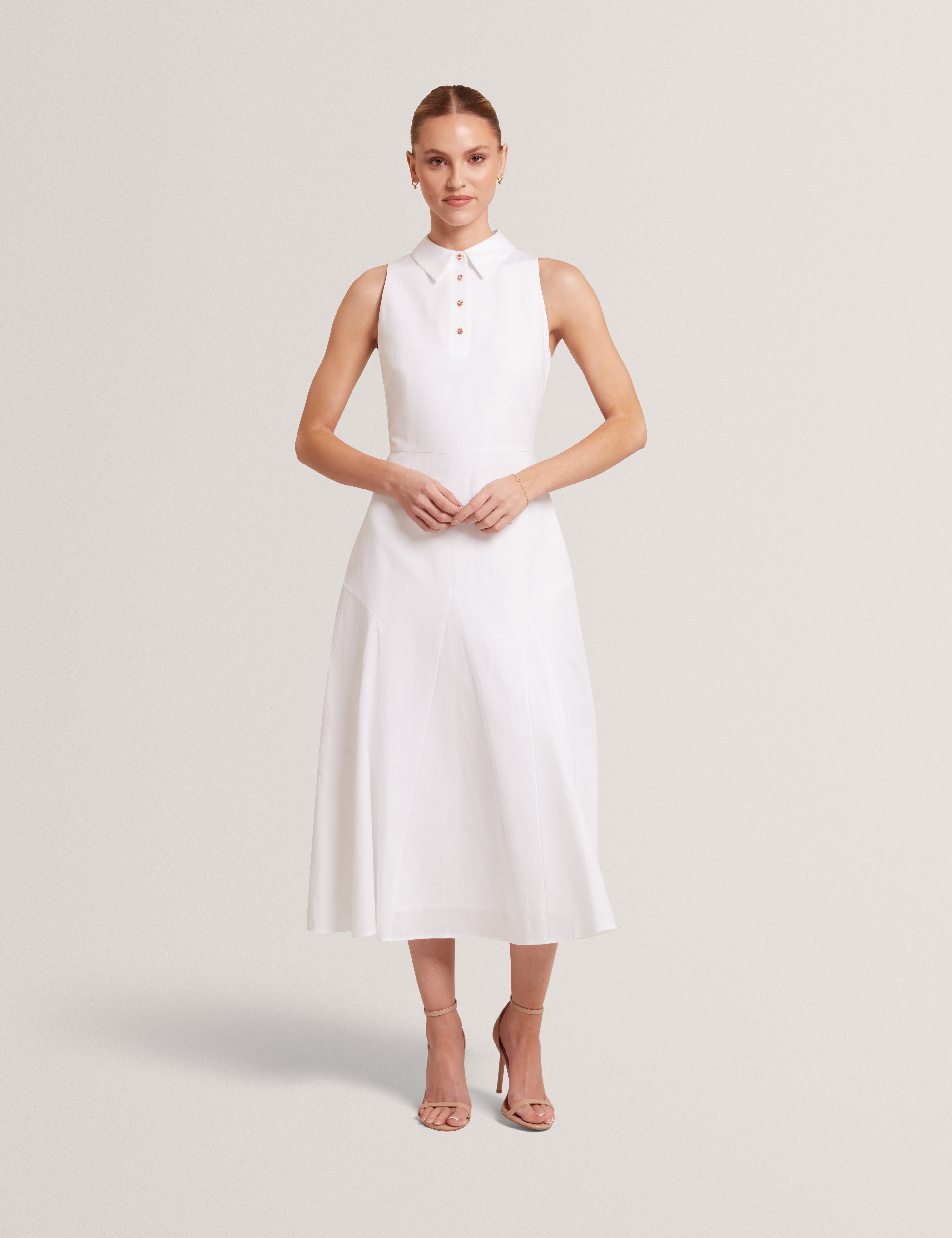 Meeha Sleeveless Midi Polo Dress Ivory