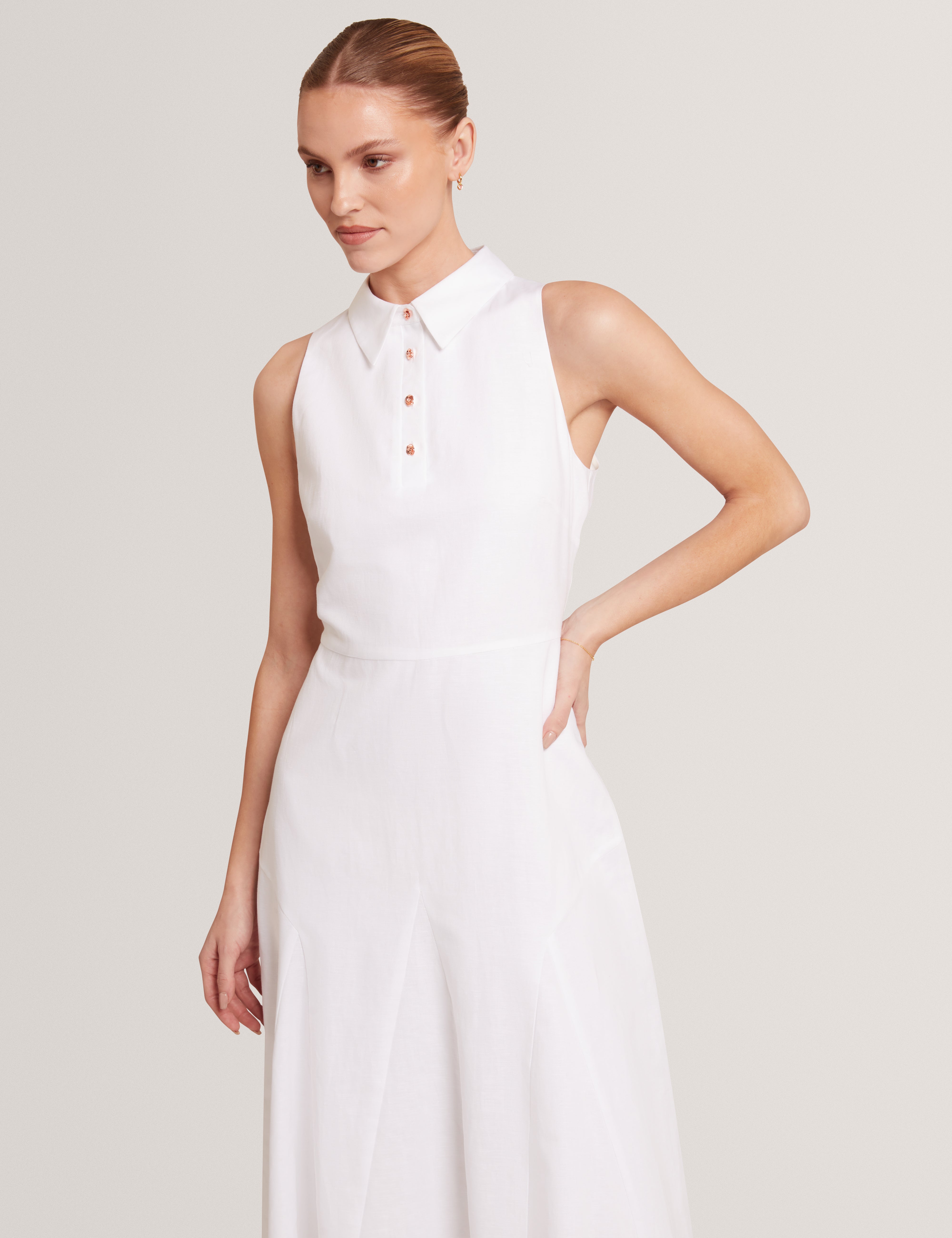 Meeha Sleeveless Midi Polo Dress Ivory