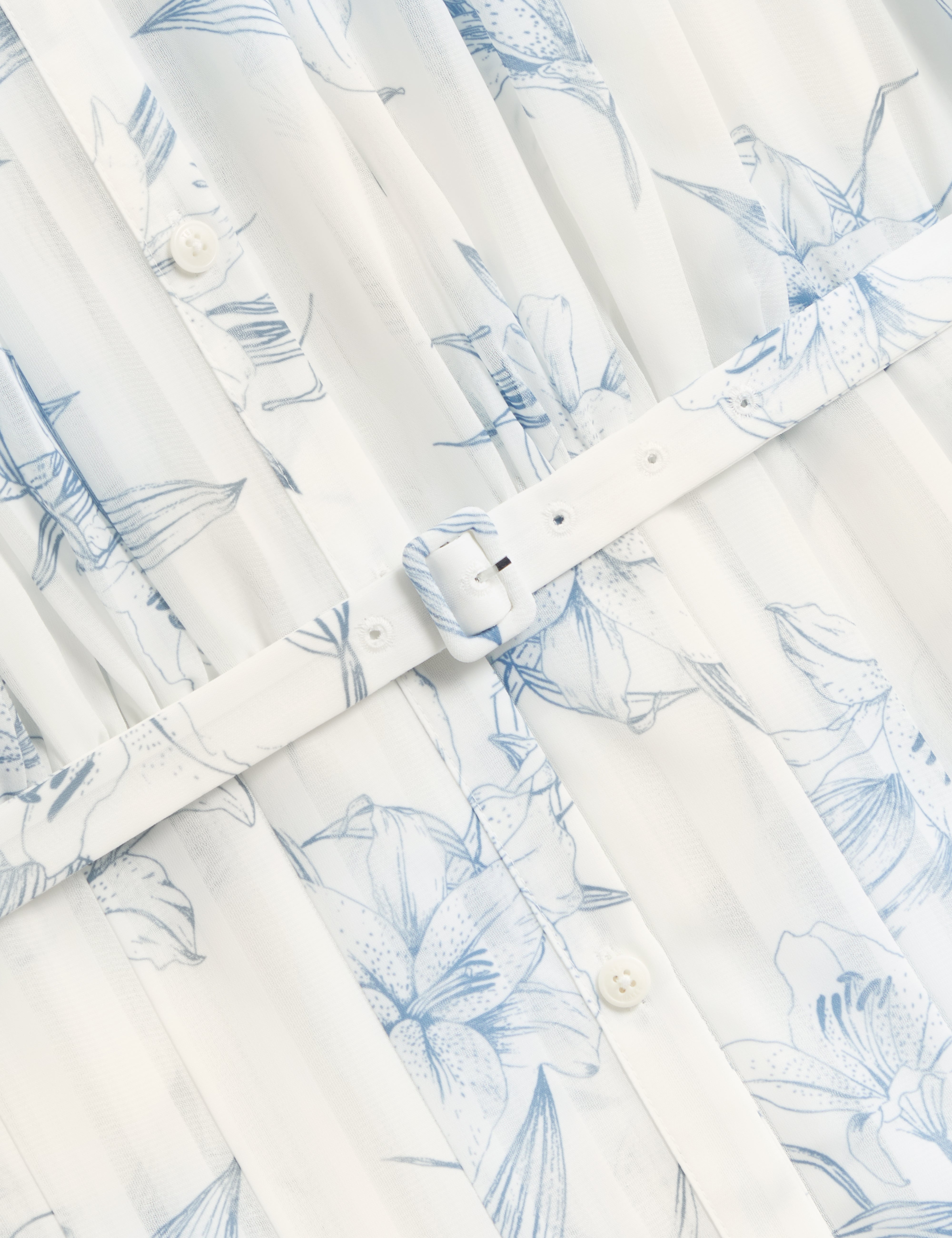 Bernia Pleated Midi Printed Shirt Dress White