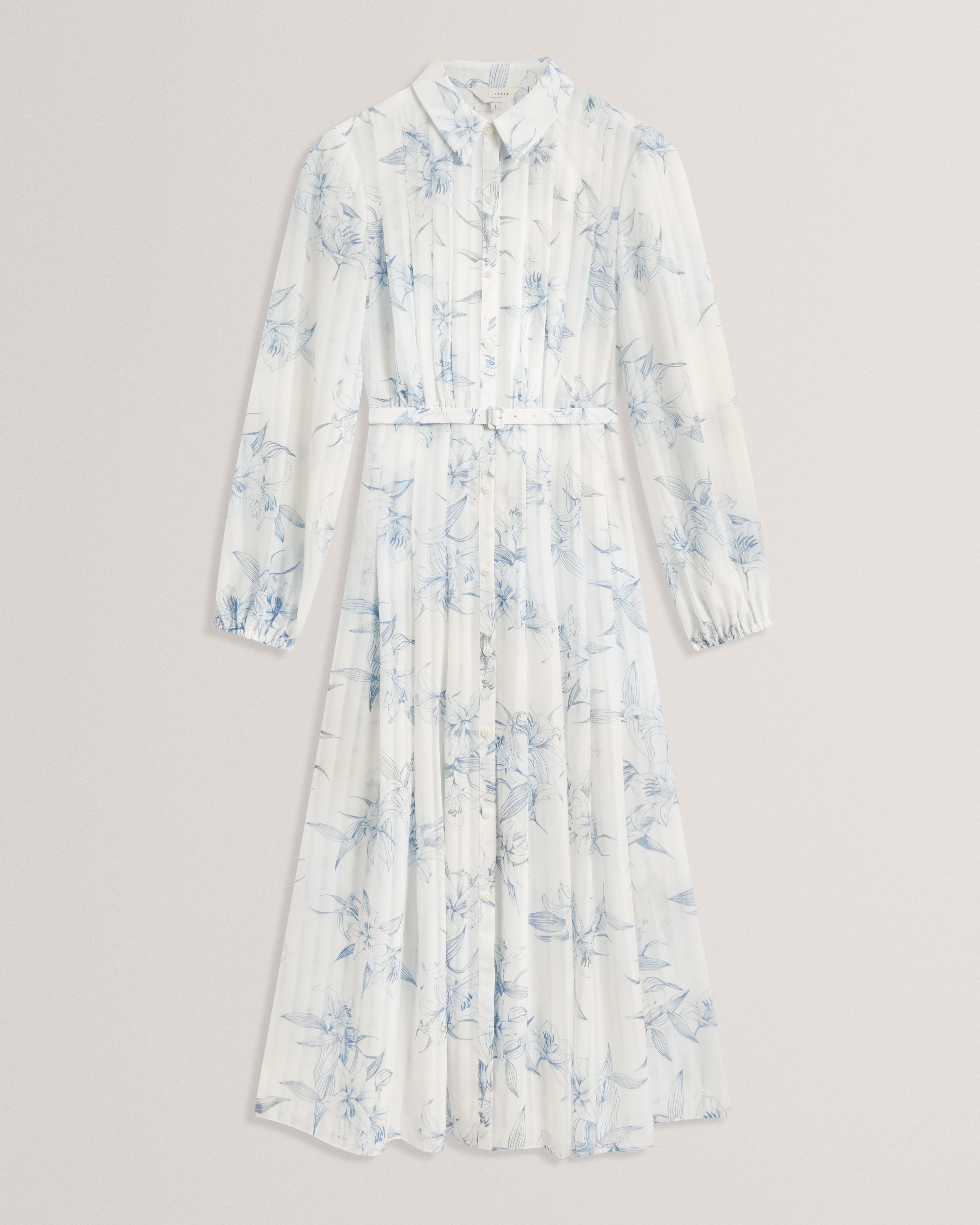 Bernia Pleated Midi Printed Shirt Dress White