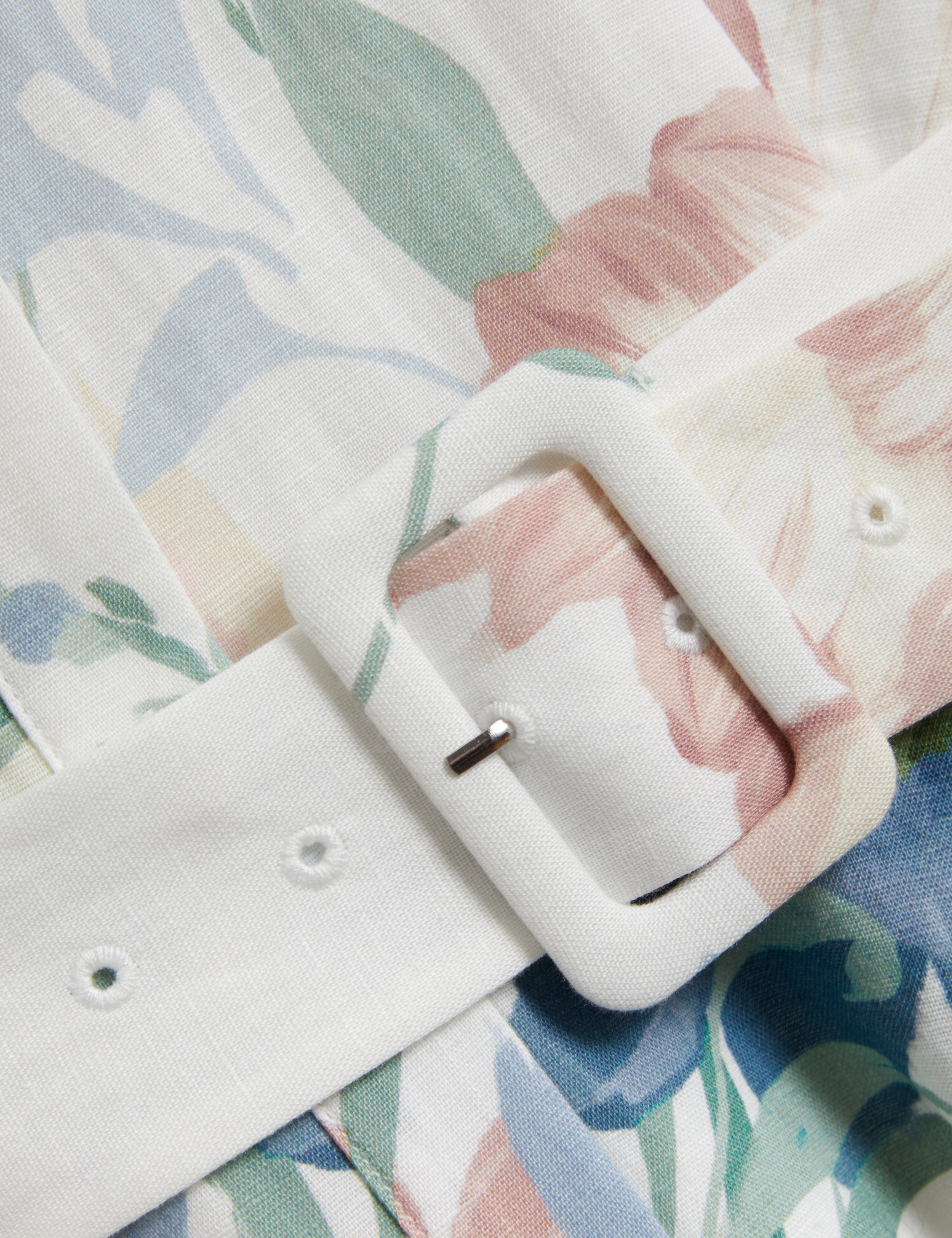 Breei Puff Sleeve Printed Midi Shirt Dress Ivory