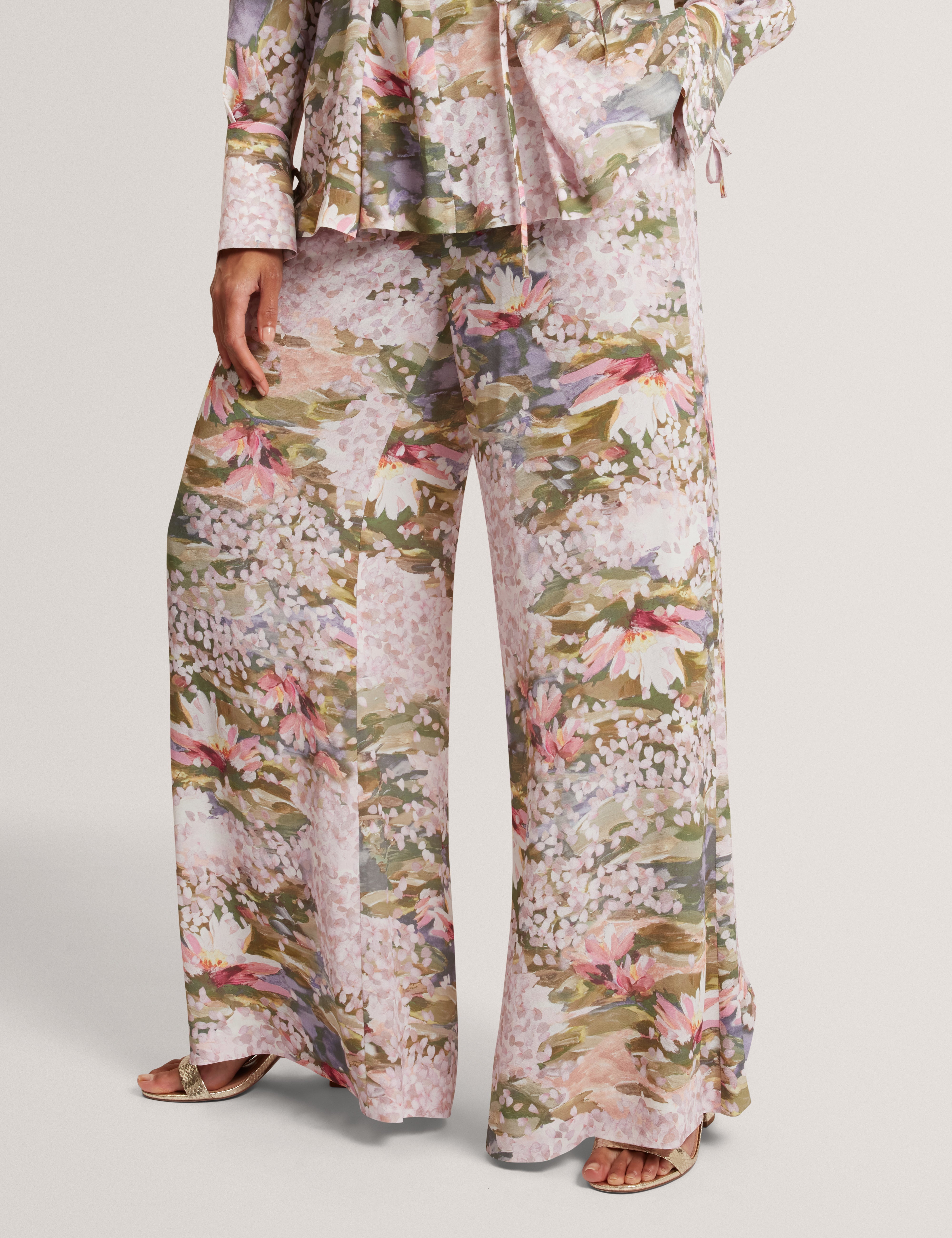 Spiree Wide Leg Printed Trousers Pink