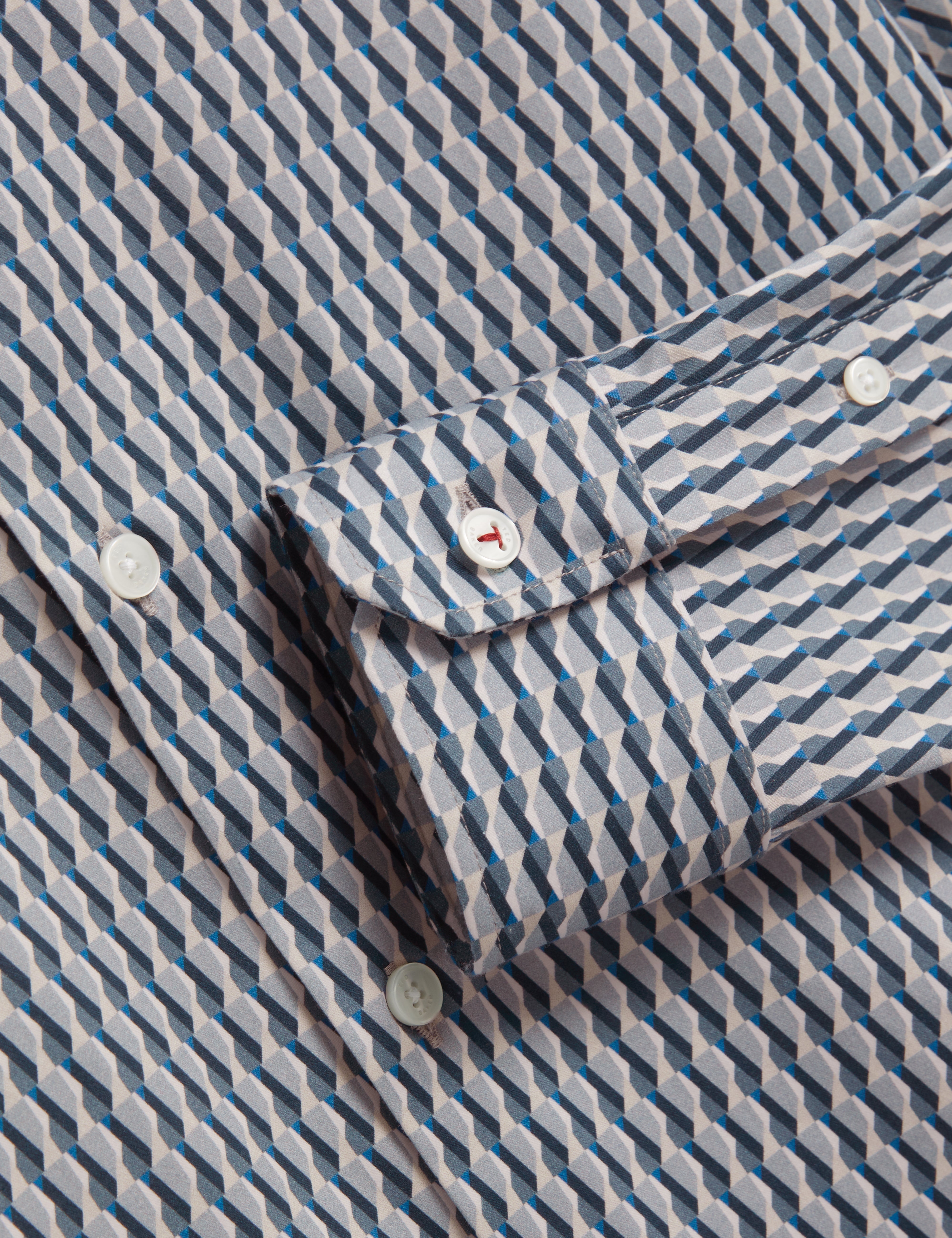 Firdawi Long Sleeve Slim Stripe Geo Shirt Navy