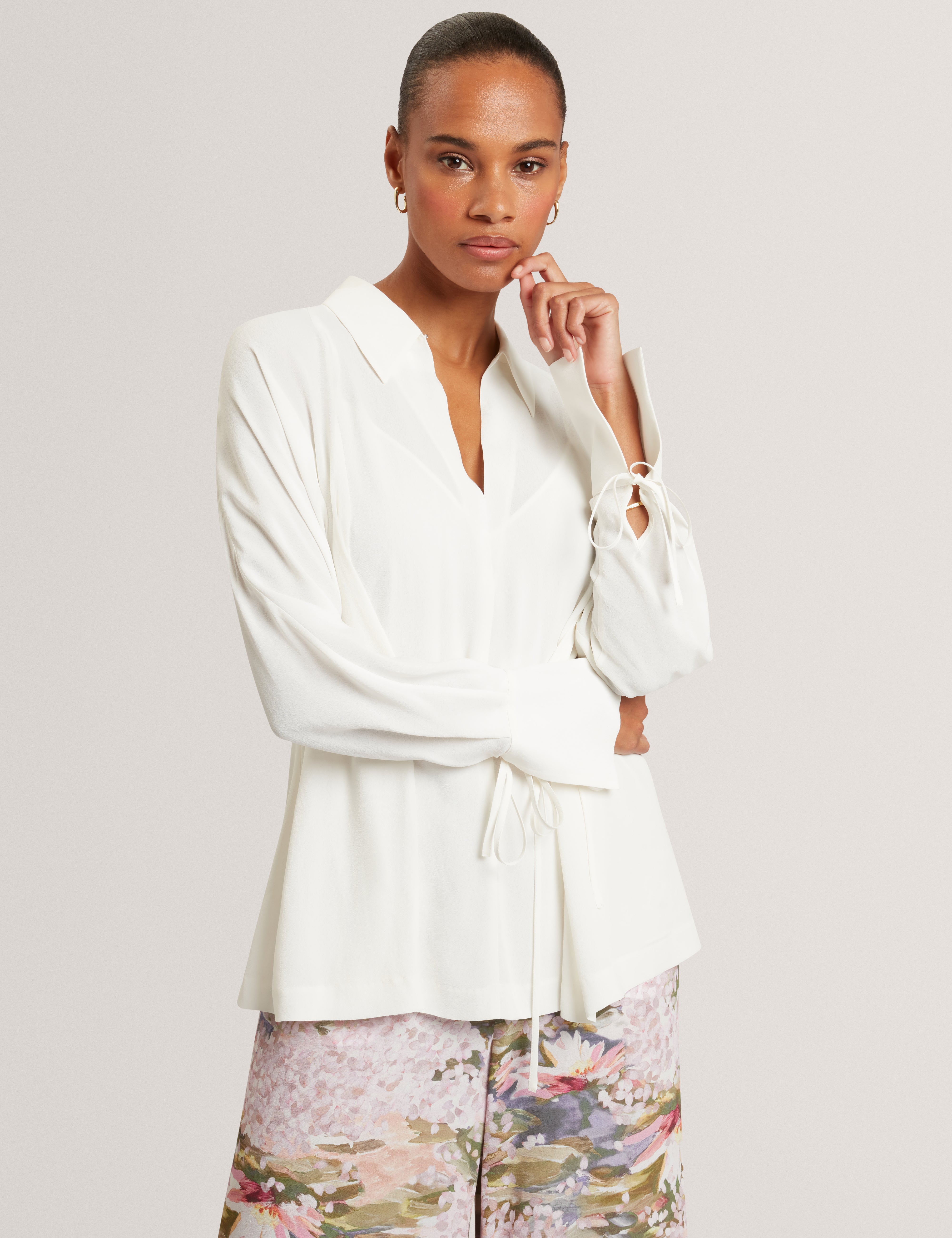 Liossa Tie Detail Long Sleeve Shirt Ivory