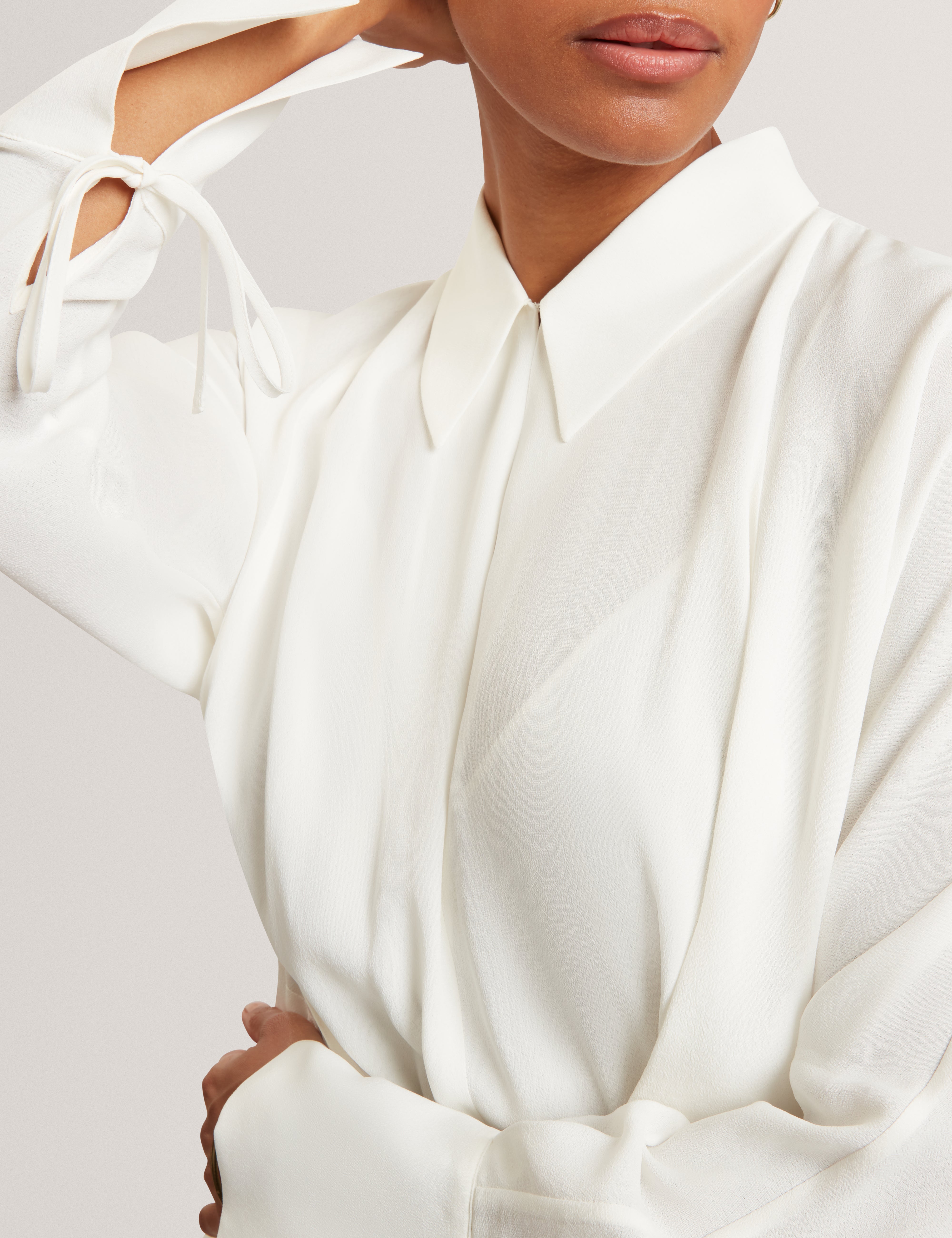 Liossa Tie Detail Long Sleeve Shirt Ivory