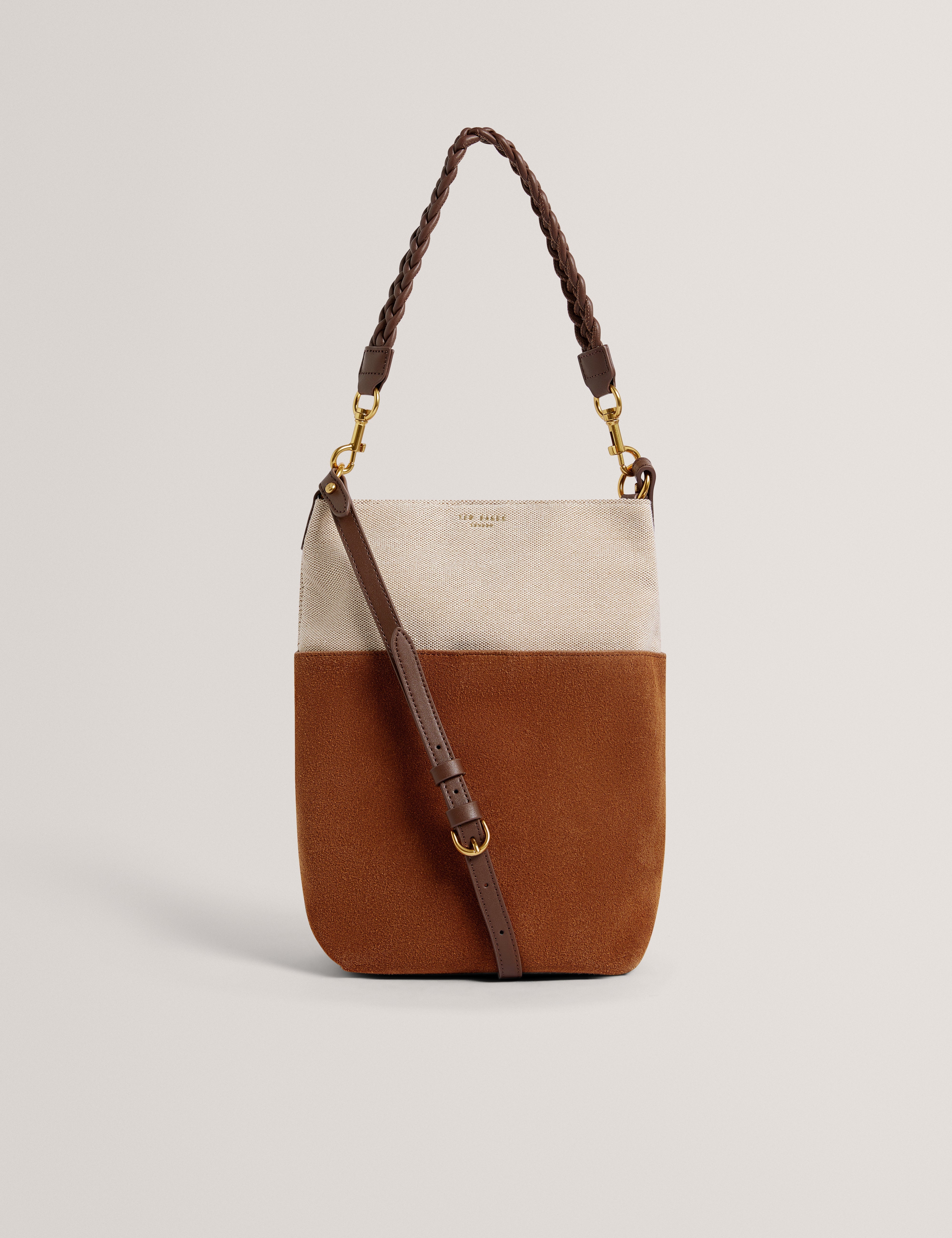 Sorien Woven Handle Medium Bucket Bag Tan