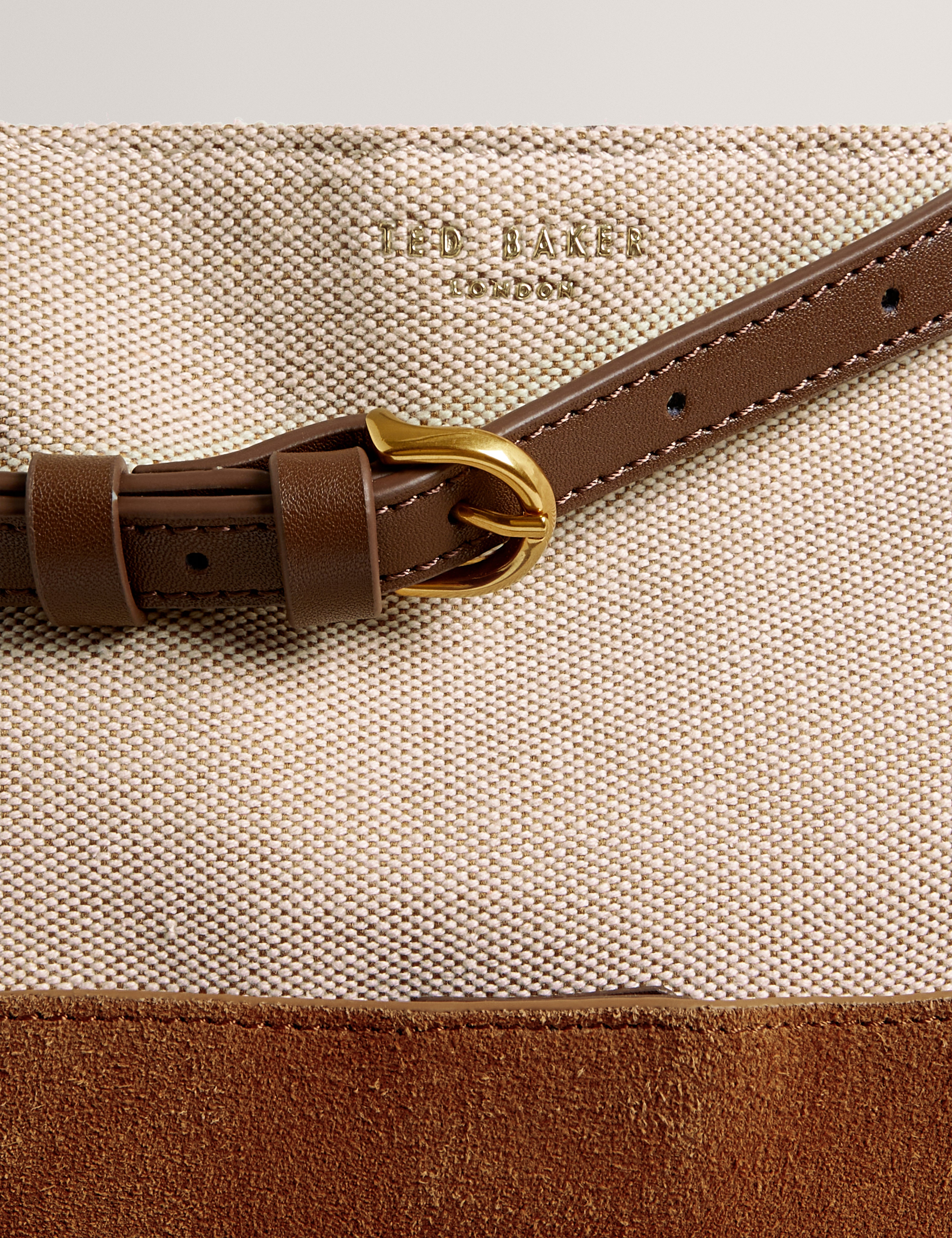 Sorien Woven Handle Medium Bucket Bag Tan