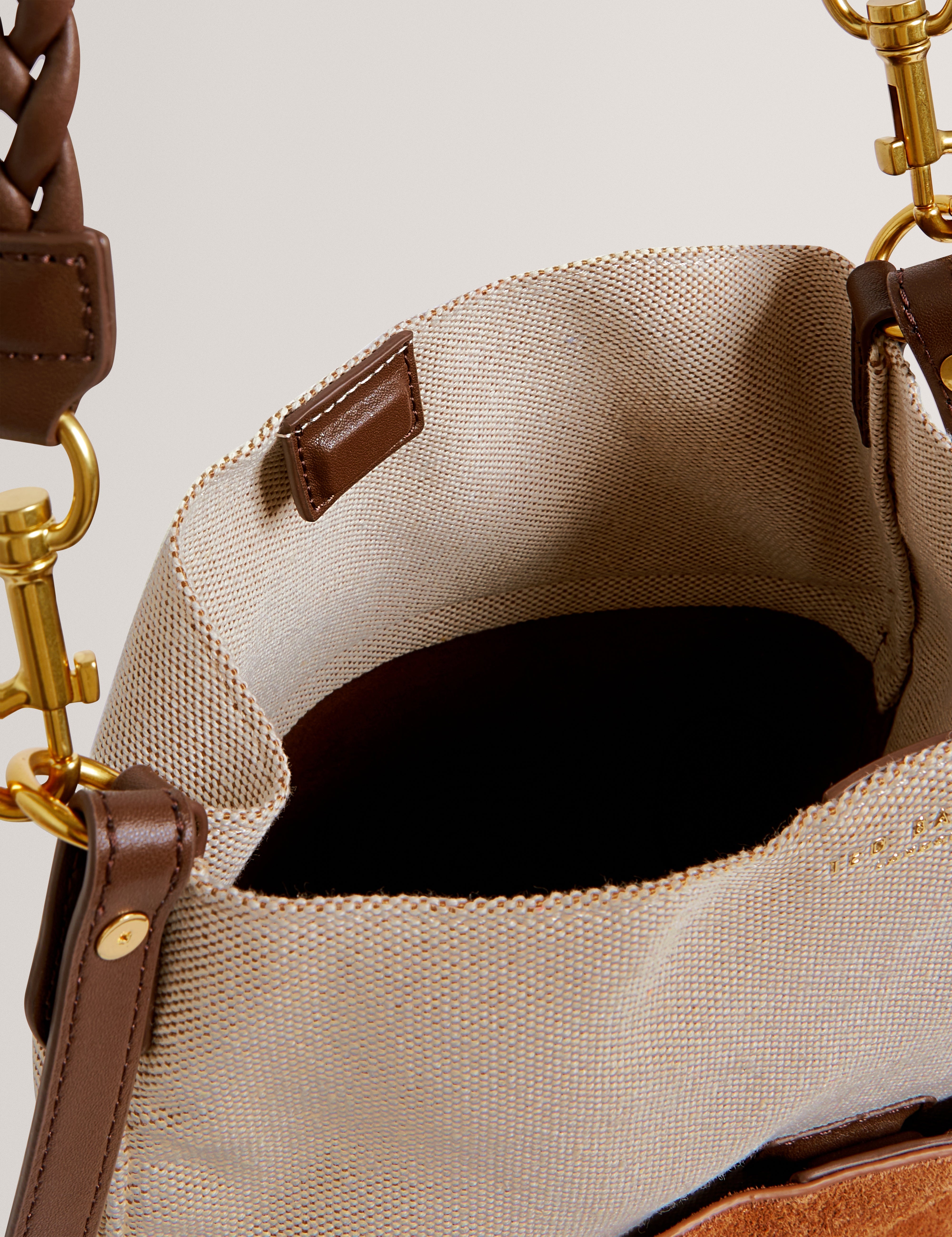 Sorien Woven Handle Medium Bucket Bag Tan