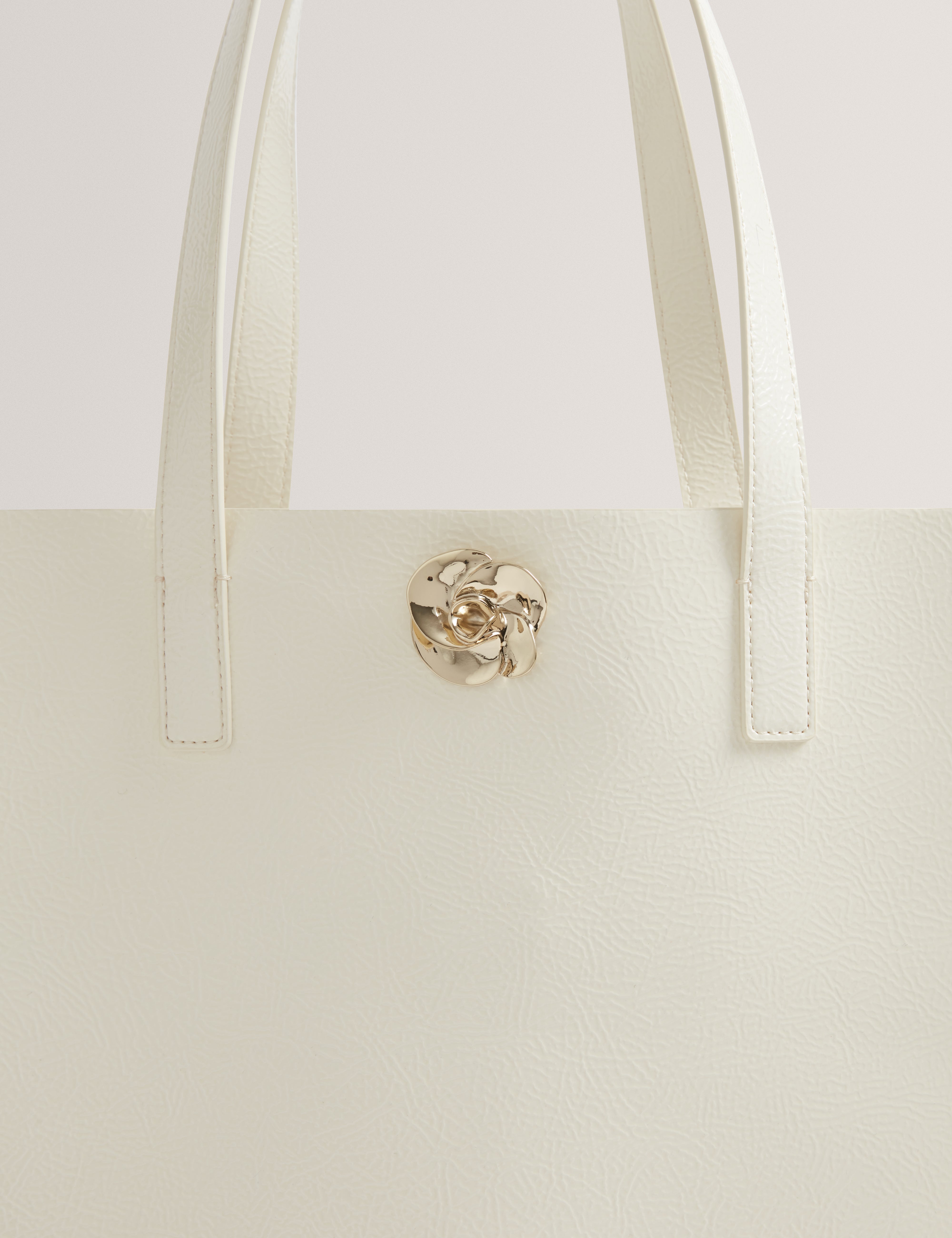 Rosenni Rose Detail Crinkle Large Tote Bag Ivory