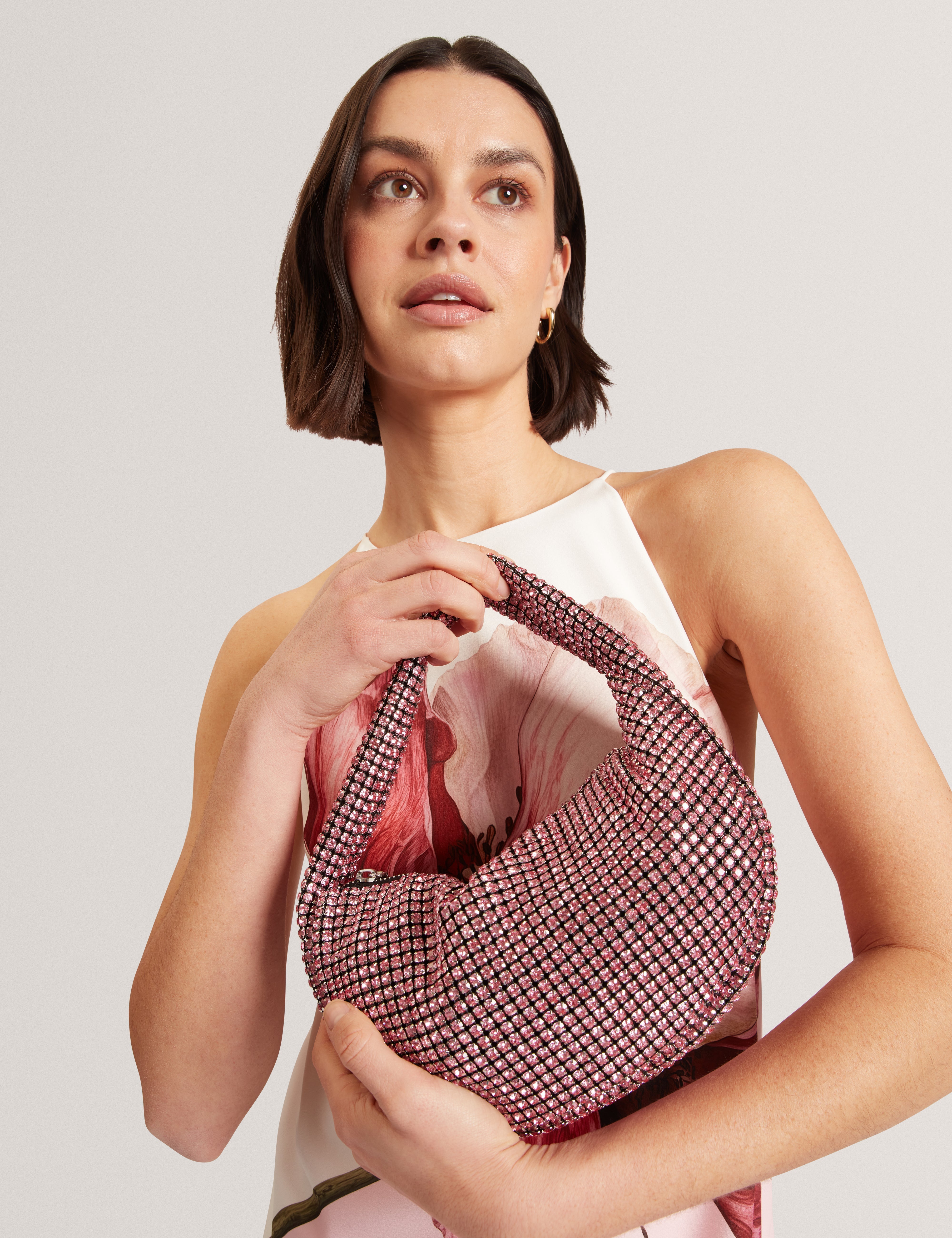Crystiz Medium Crystal Slouchy Hobo Bag Lt-Pink