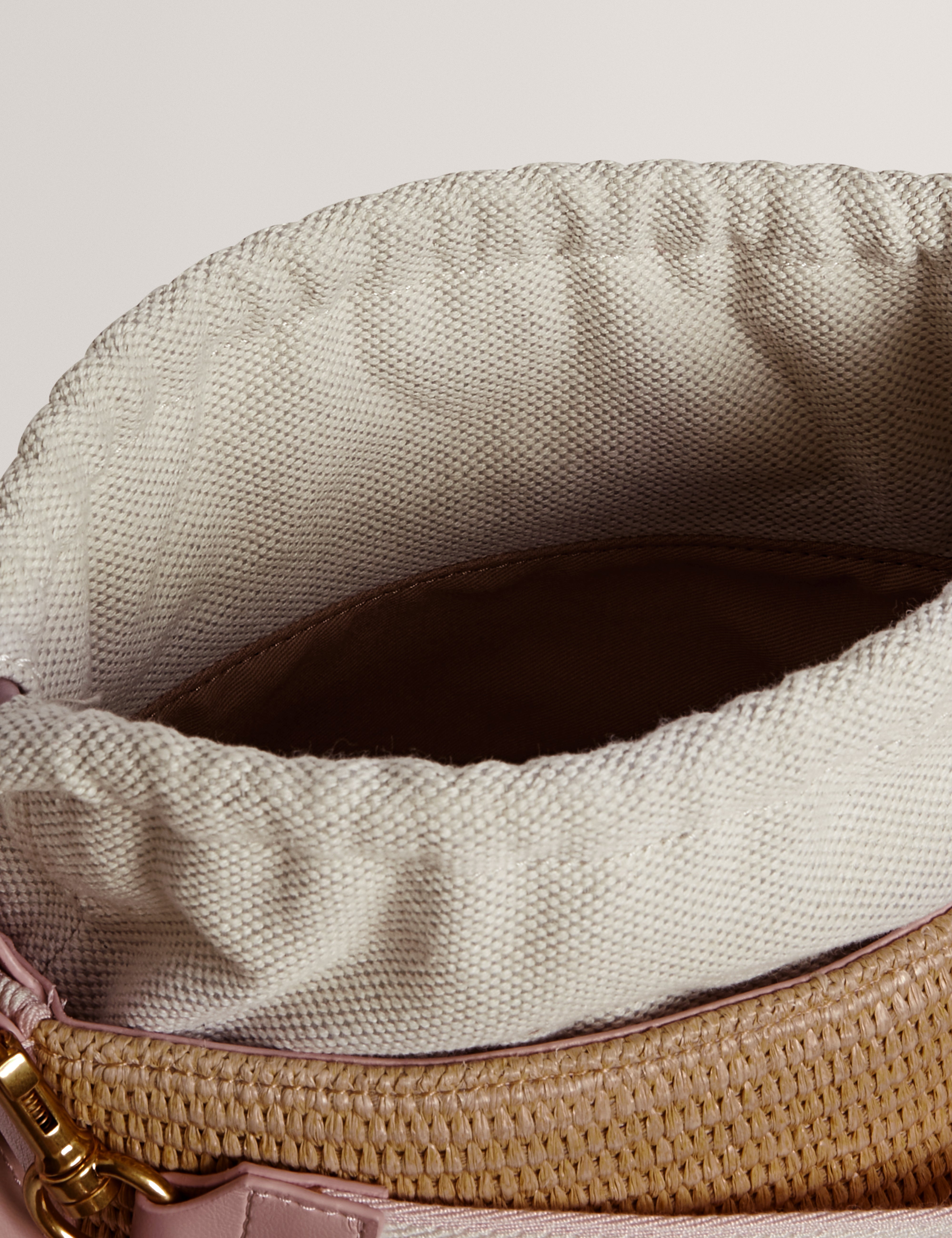 Raffyna Webbing Detail Raffia Small Bucket Bag Pink