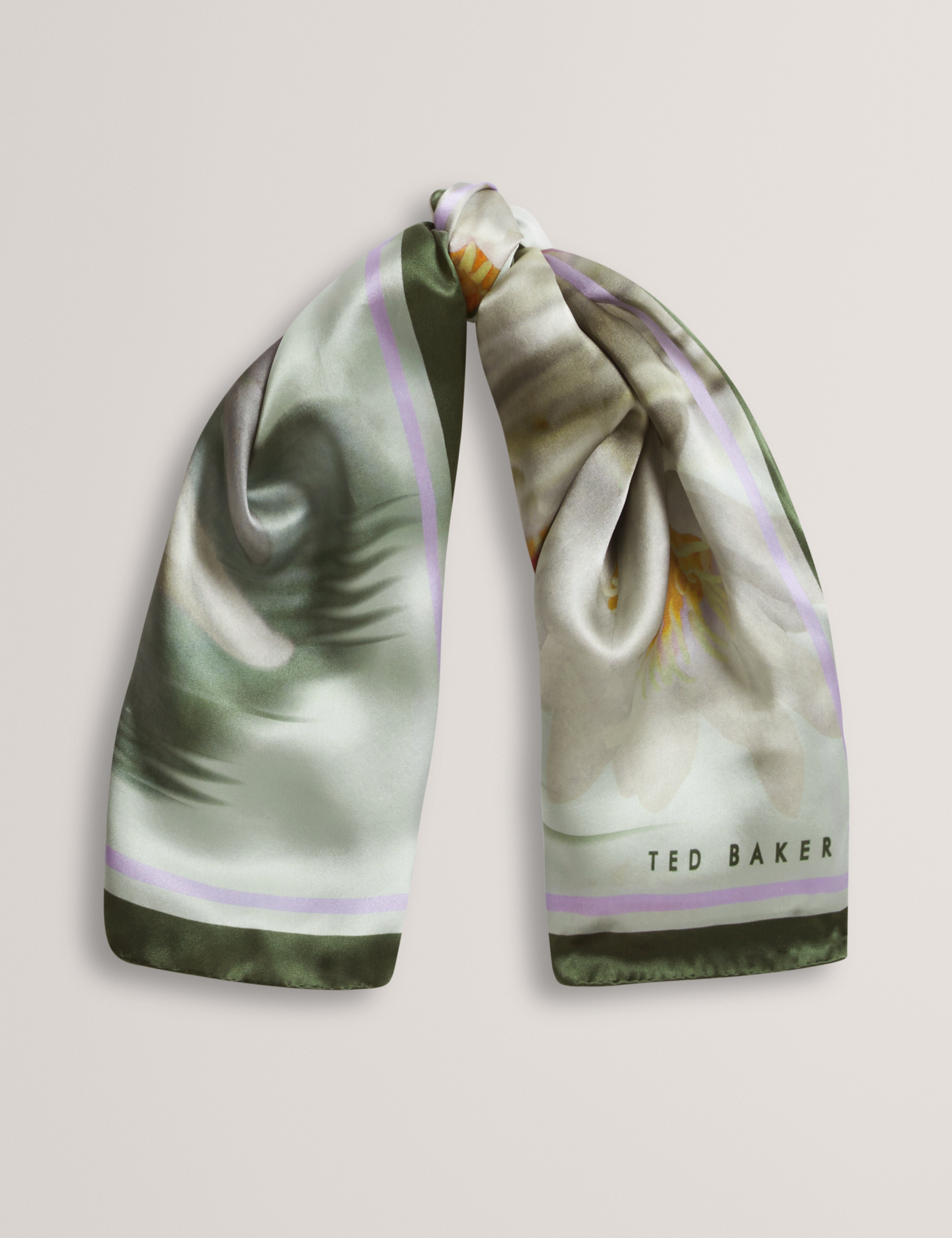 Jainne Waterlily Print Silk Square Scarf Green