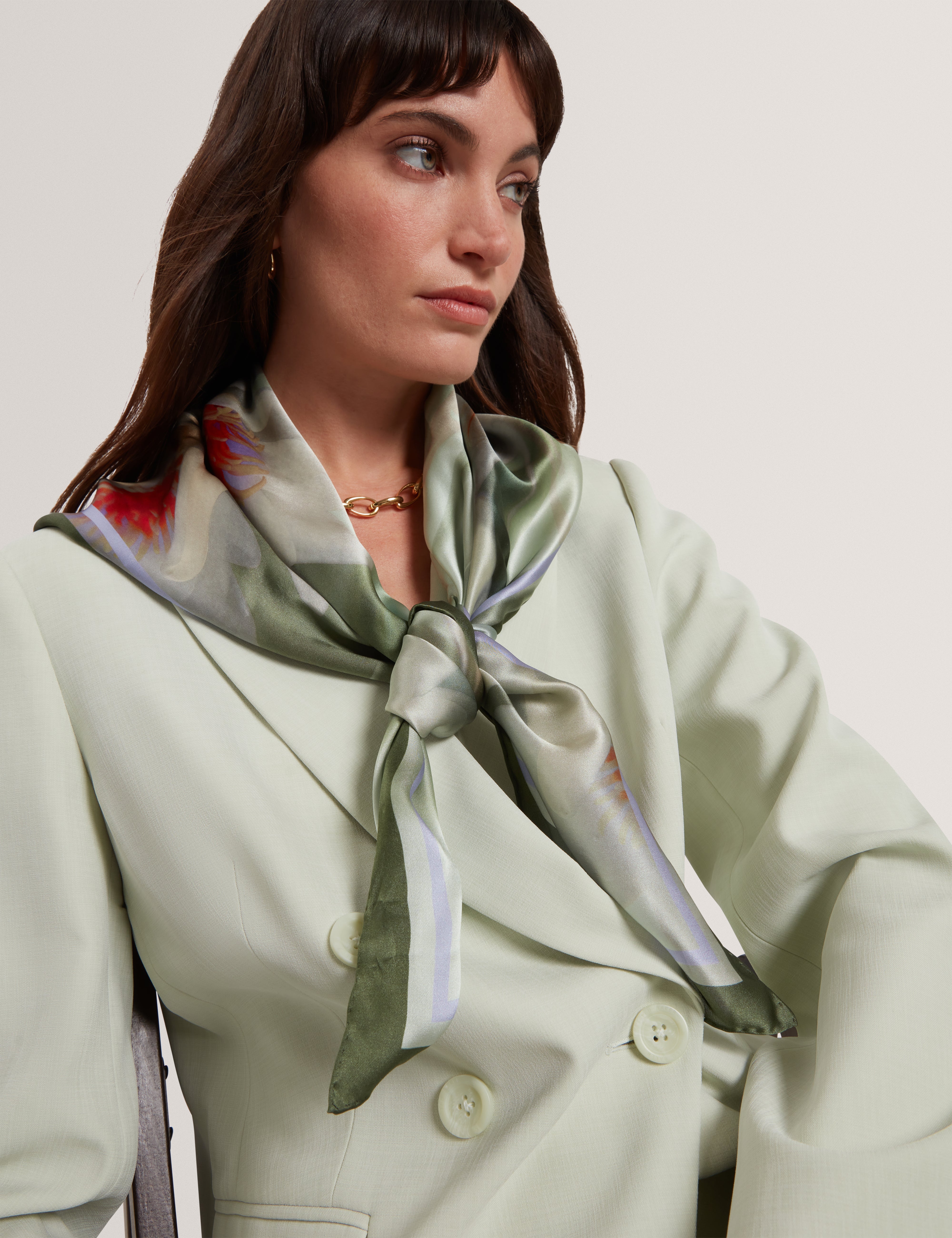 Jainne Waterlily Print Silk Square Scarf Green