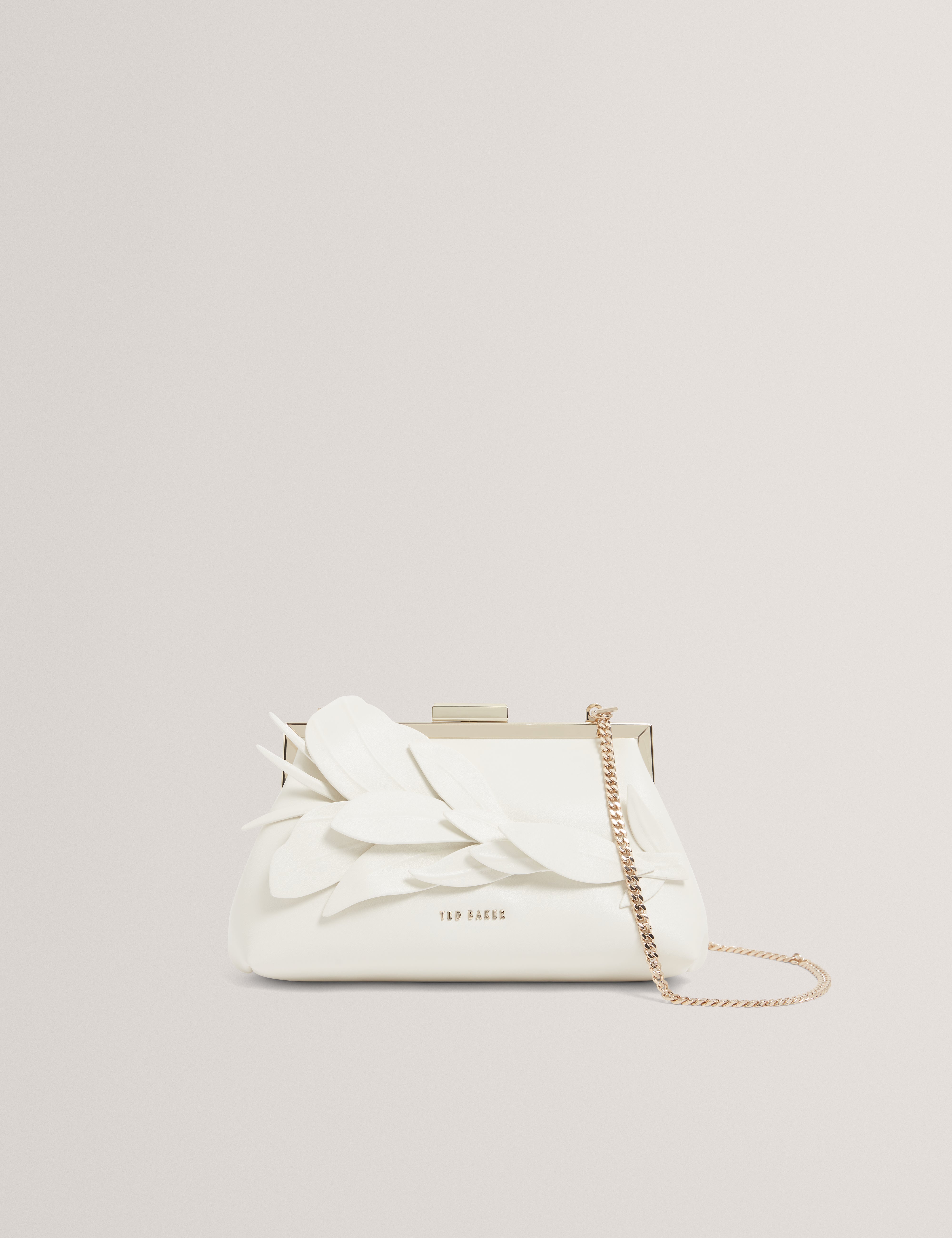Flloria Floral Applique Detail Clutch Bag Ivory