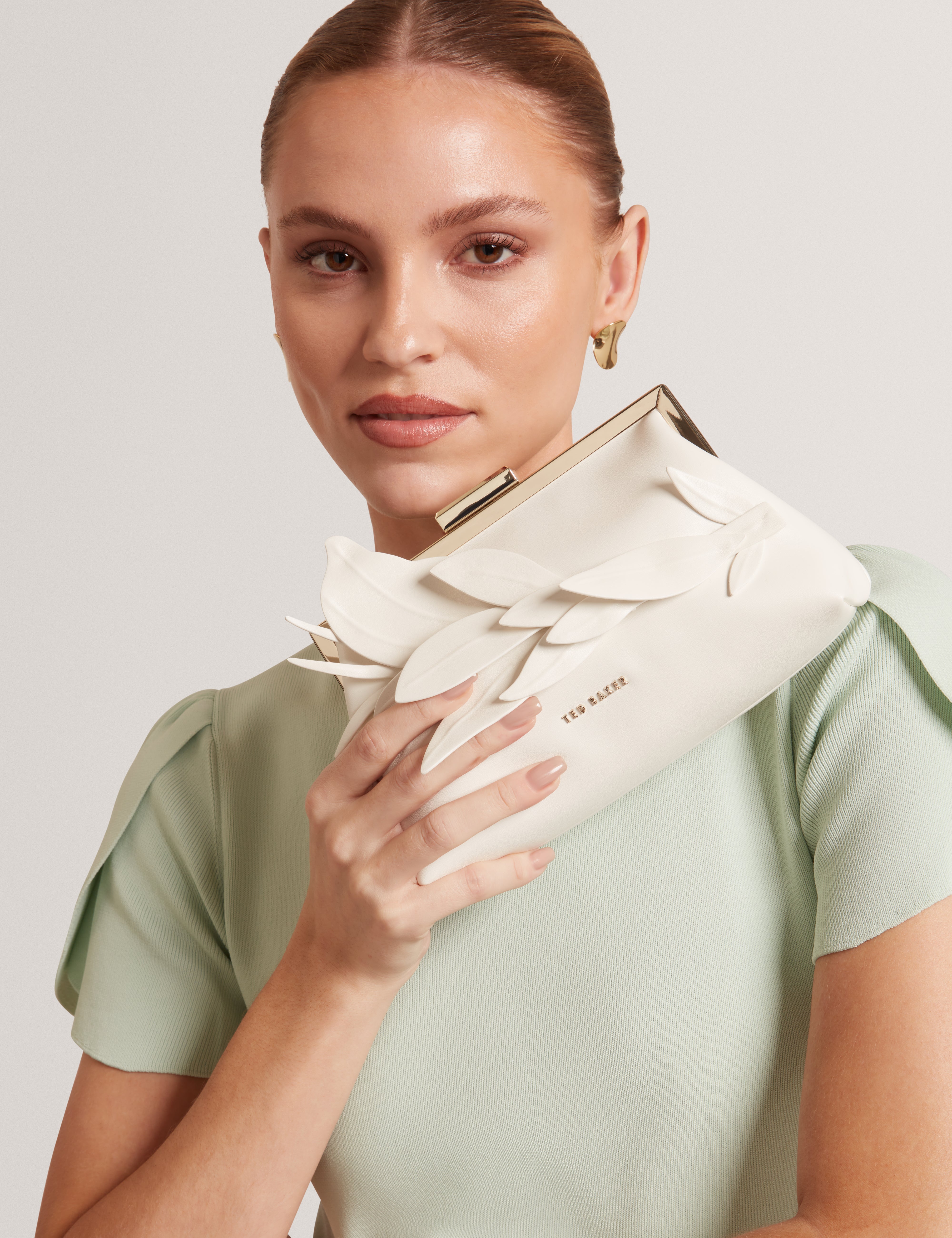 Flloria Floral Applique Detail Clutch Bag Ivory