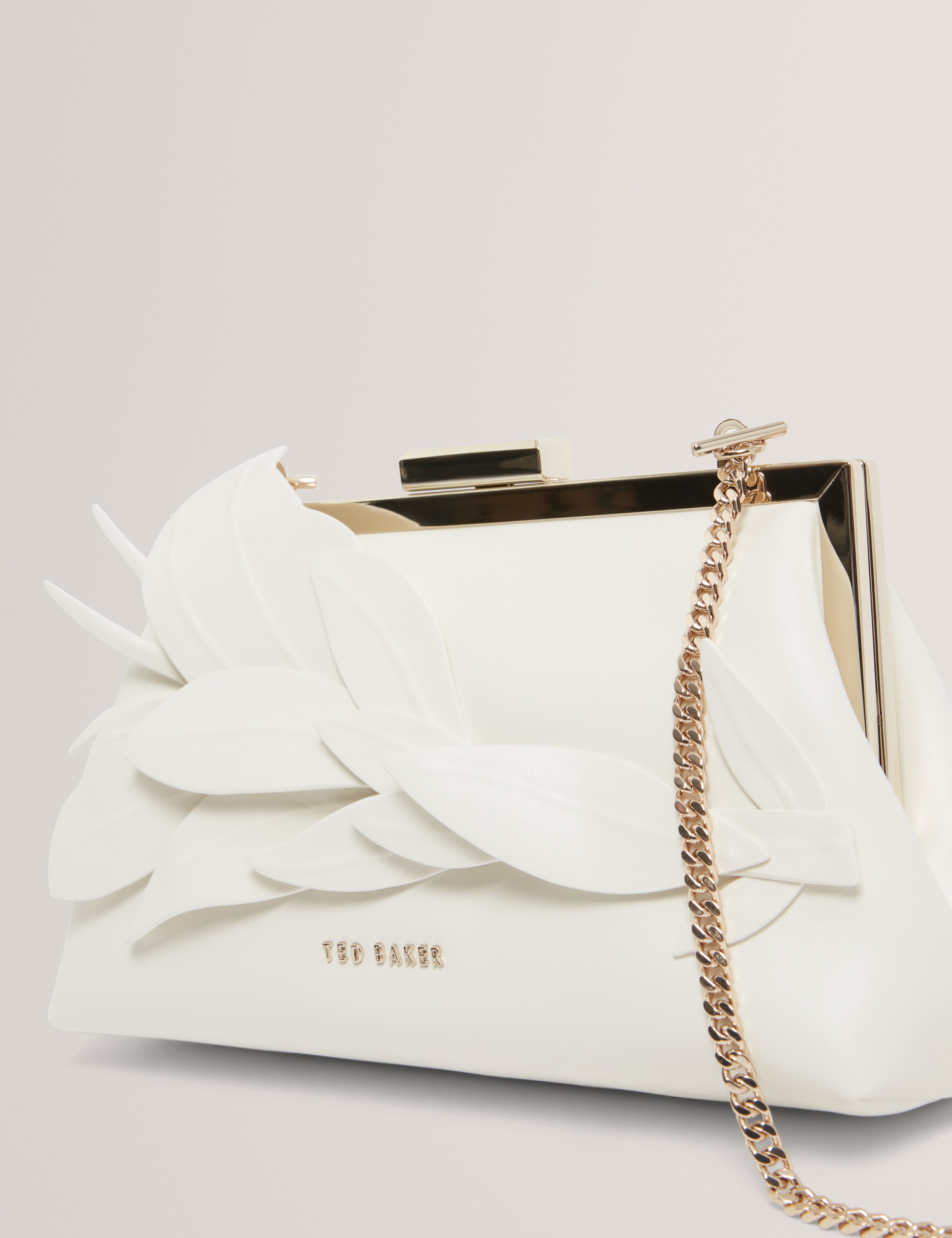 Flloria Floral Applique Detail Clutch Bag Ivory