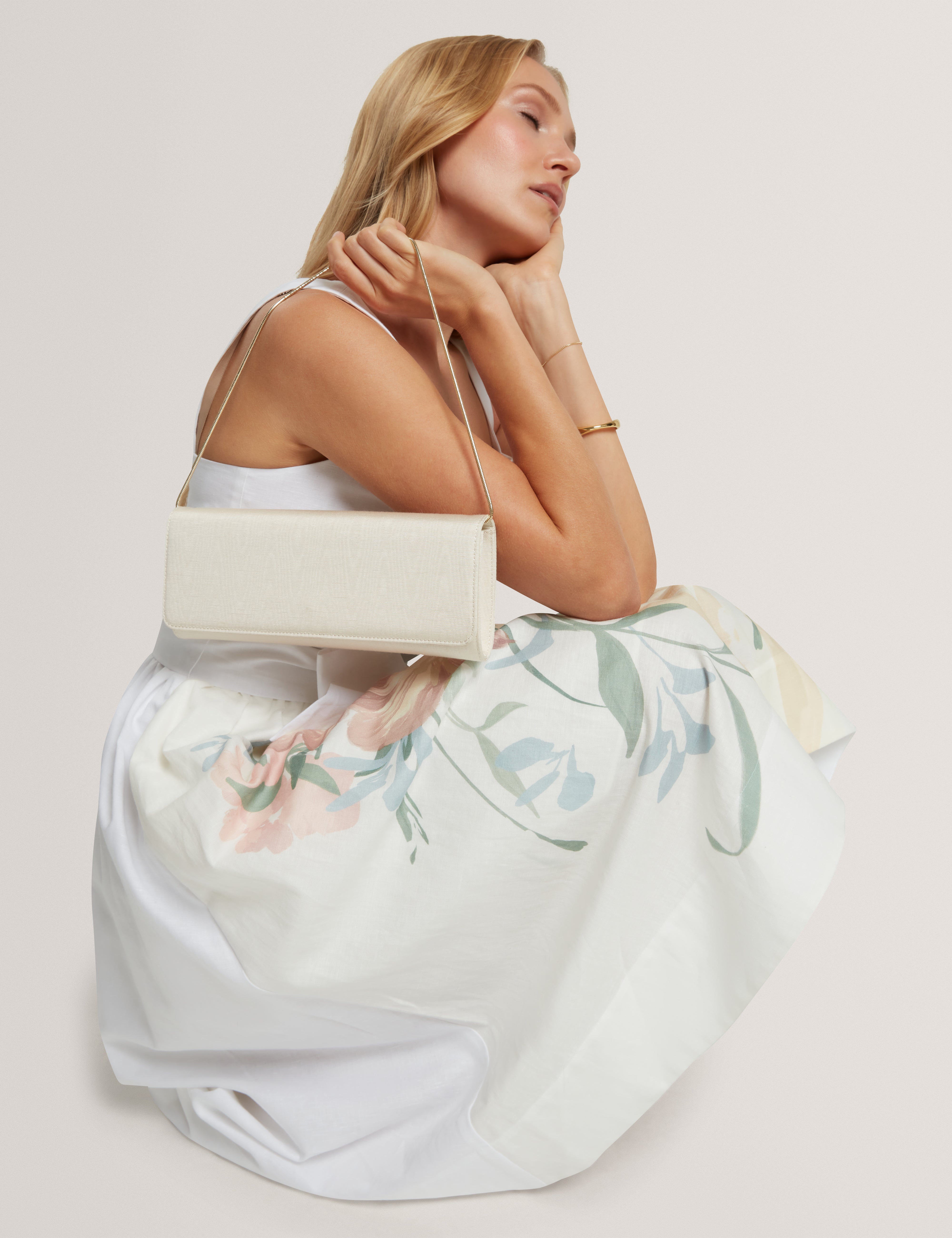 Maliisa Moire Baguette Clutch Bag Ivory