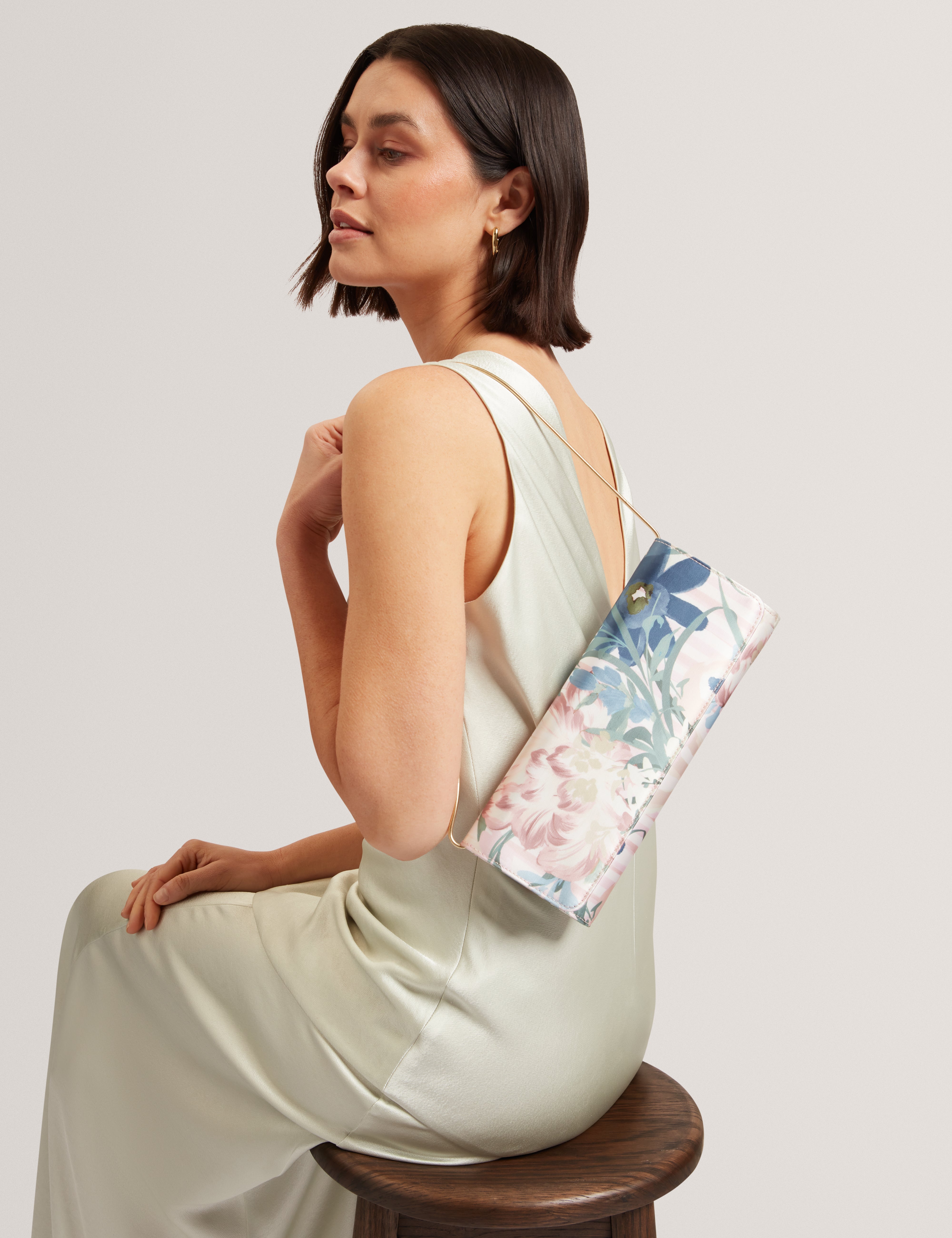 Meelena Floral Printed Baguette Clutch Bag Multicol