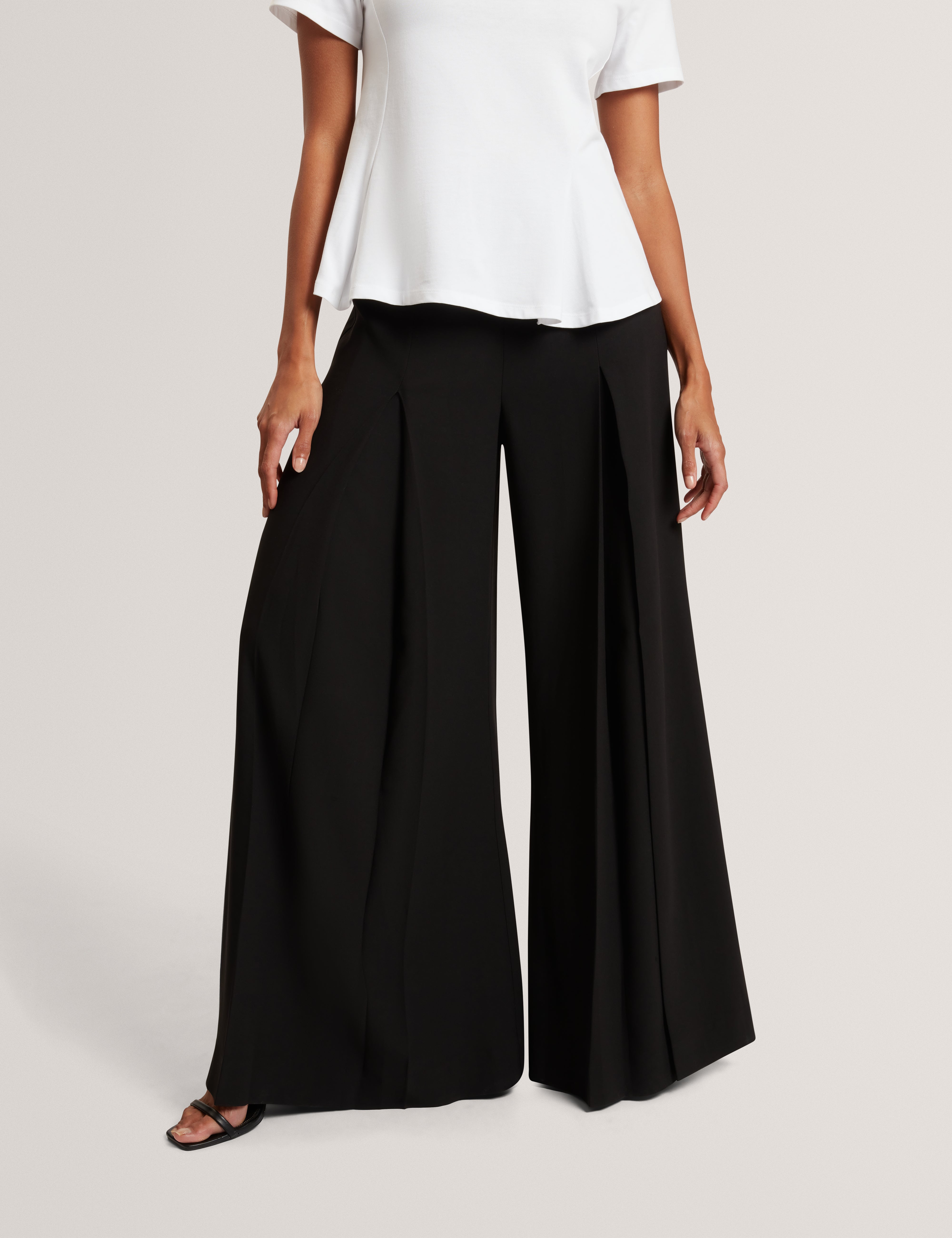 Aepi Front Pleat Wide Leg Trousers Black