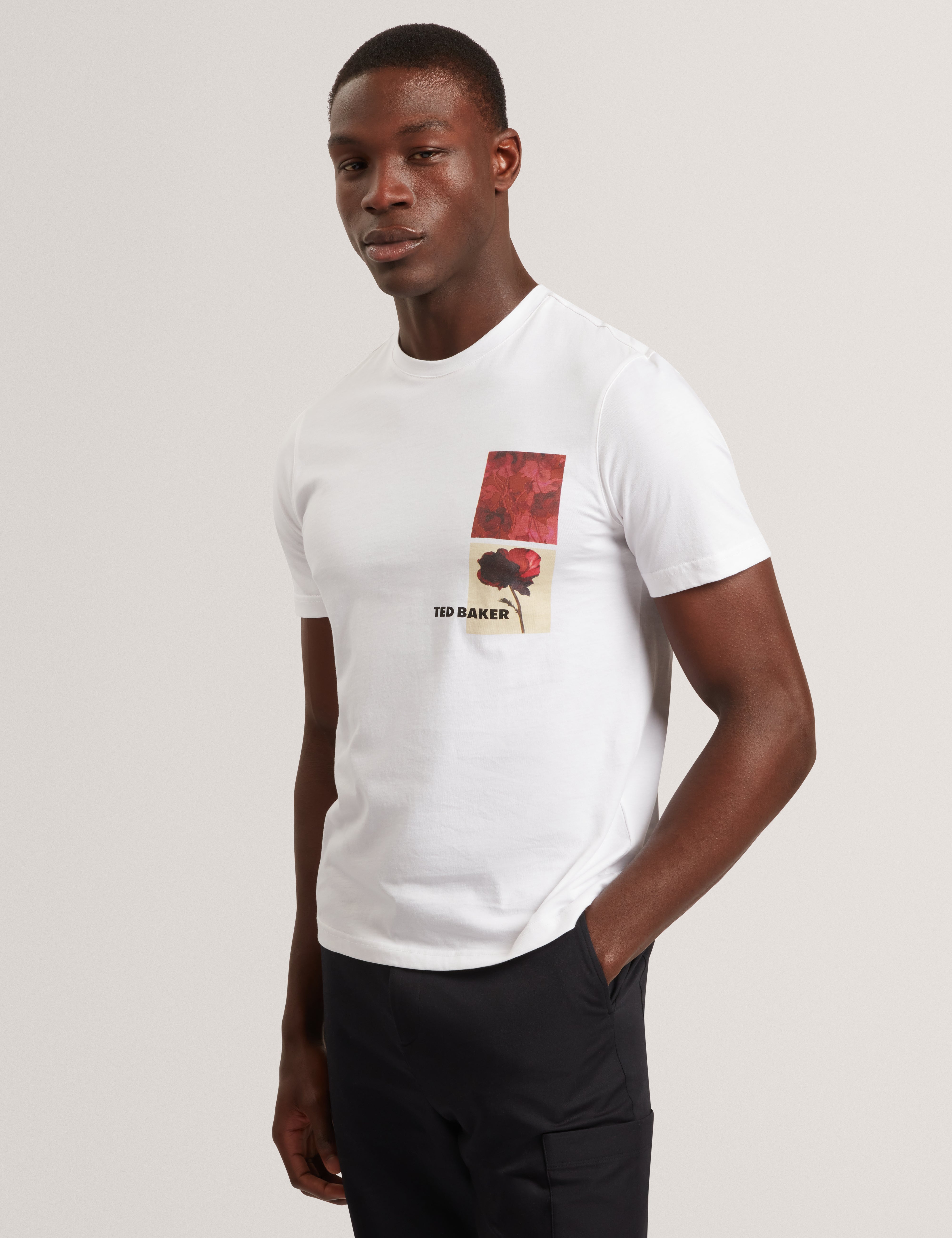 Floraen Short Sleeve Chest Graphic T-Shirt White