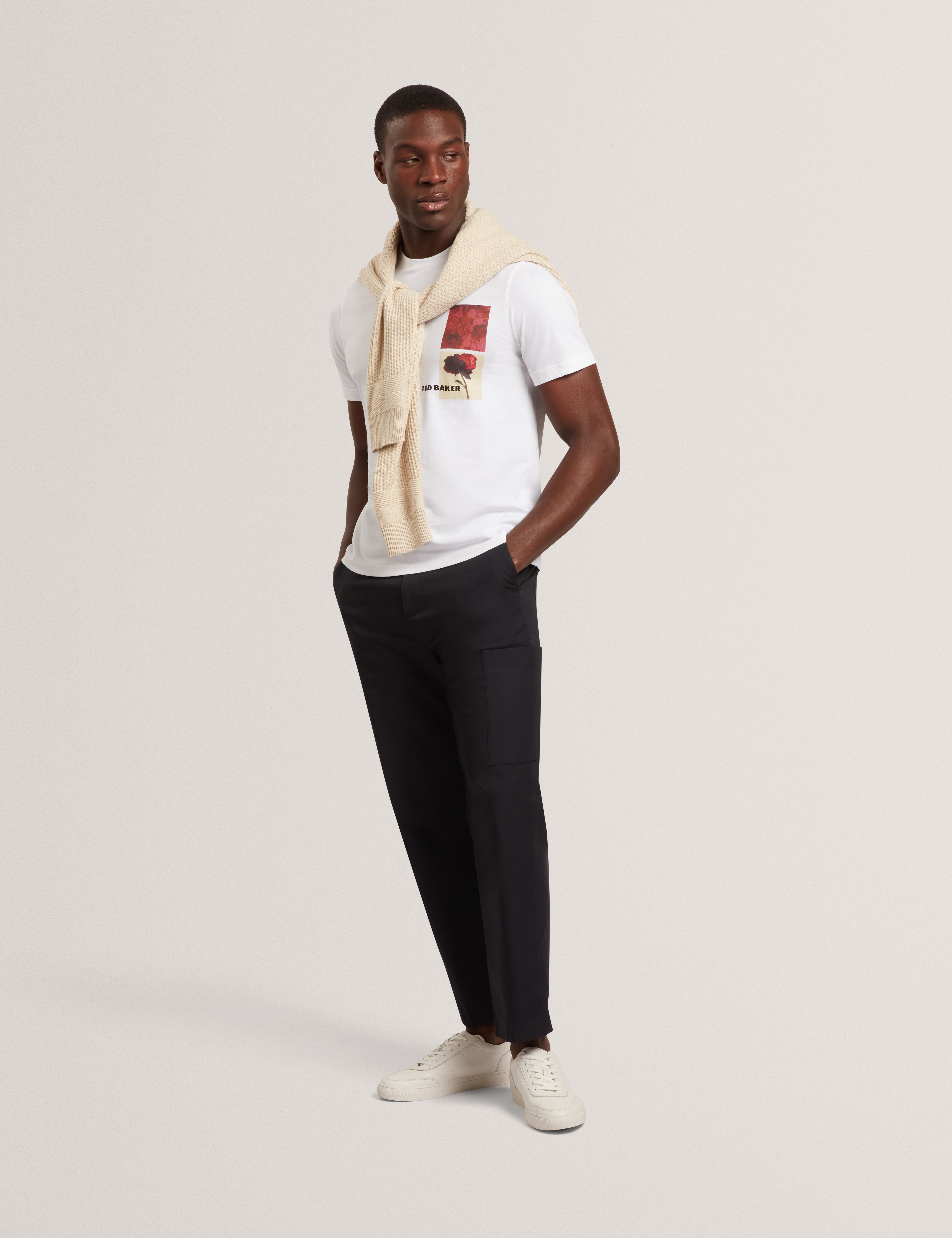 Floraen Short Sleeve Chest Graphic T-Shirt White