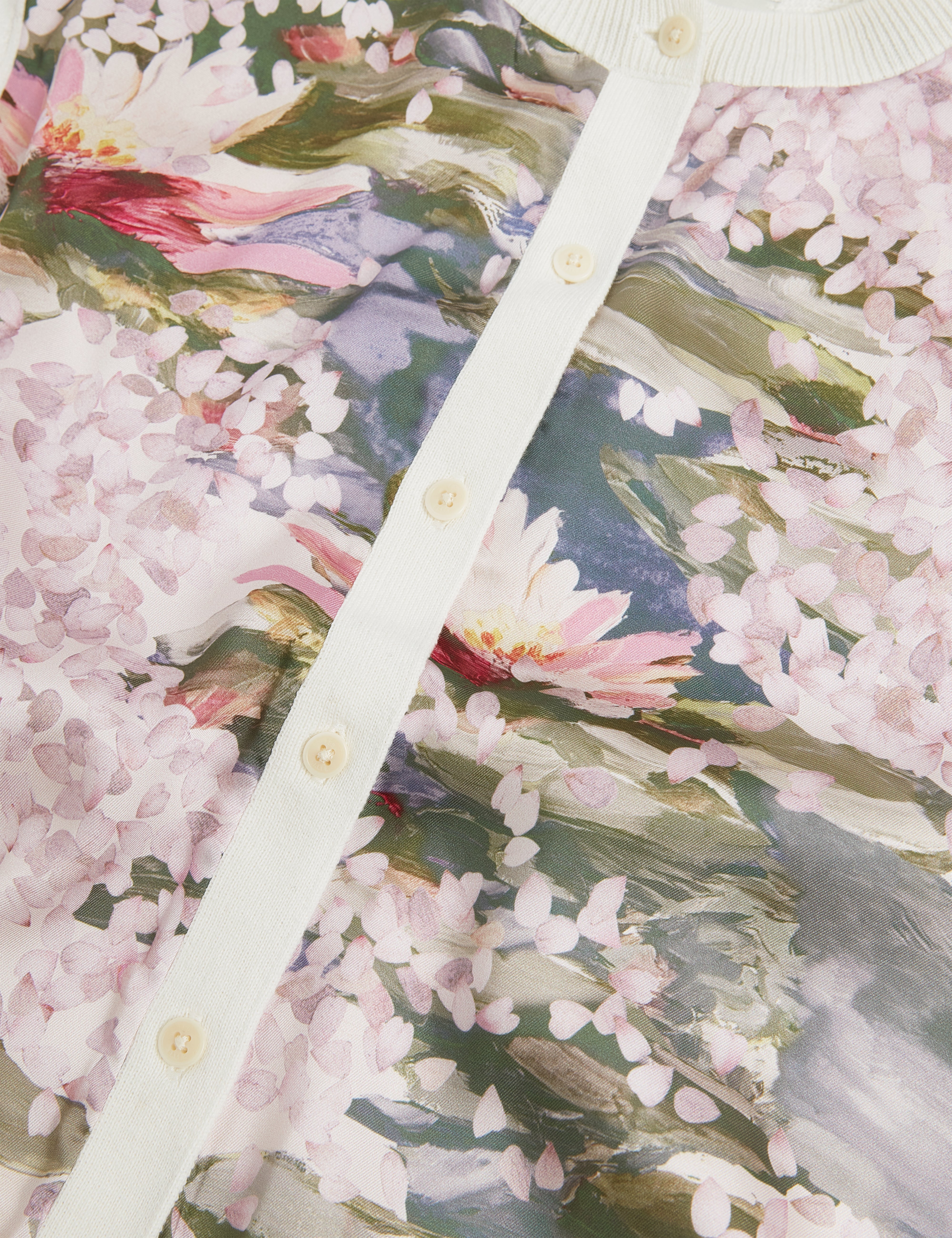 Sisilla Printed Woven Front Cardigan Ivory