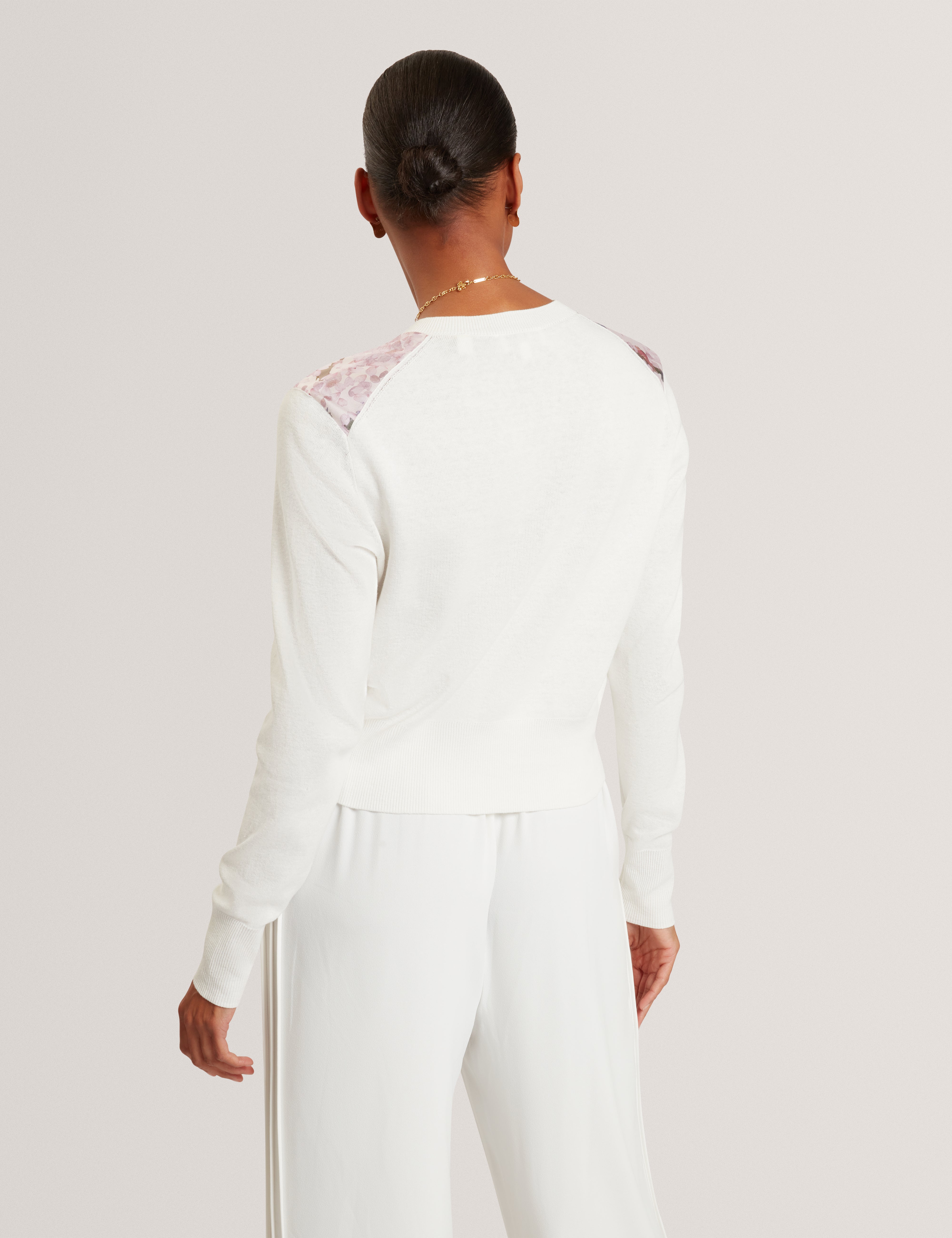 Sisilla Printed Woven Front Cardigan Ivory