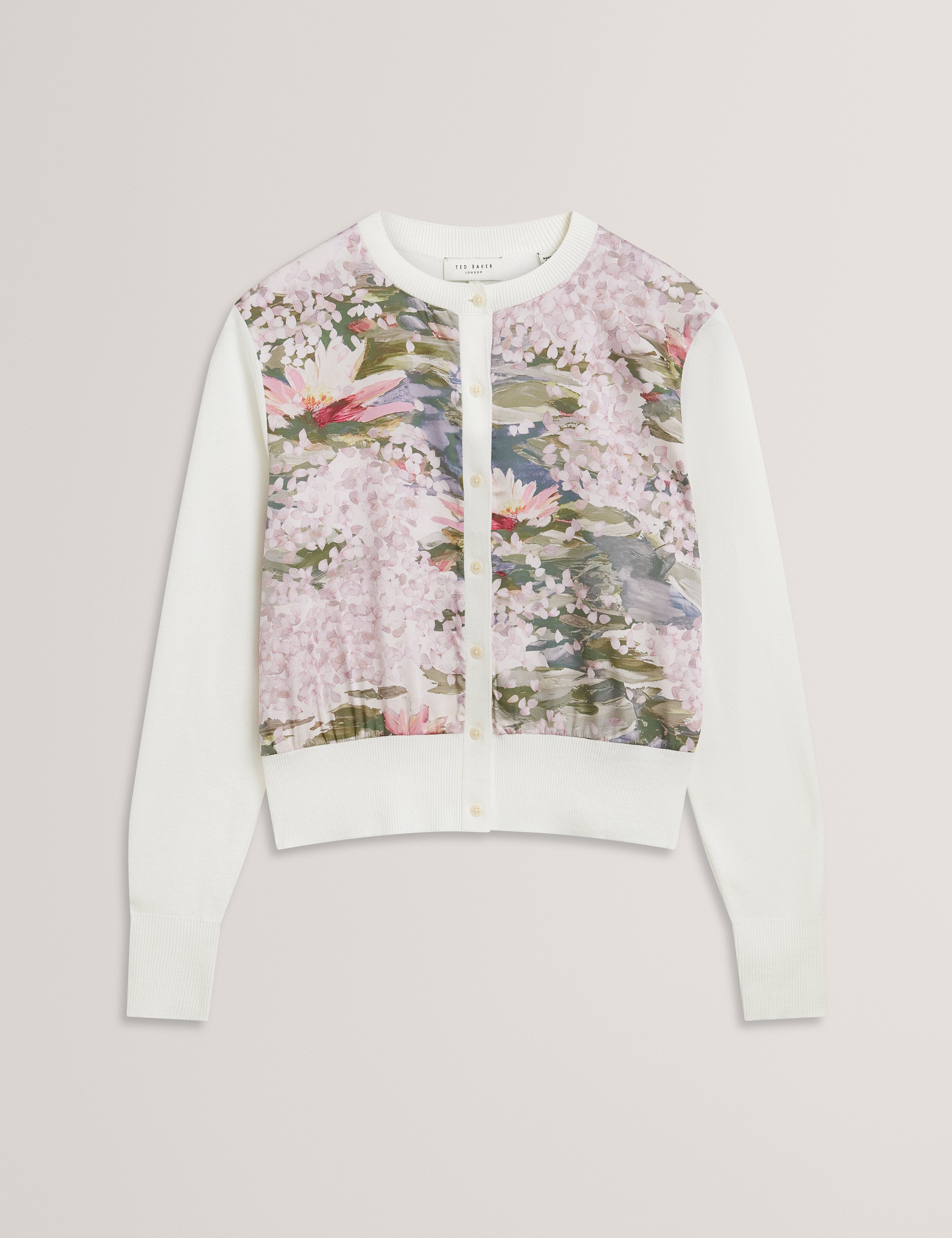 Sisilla Printed Woven Front Cardigan Ivory