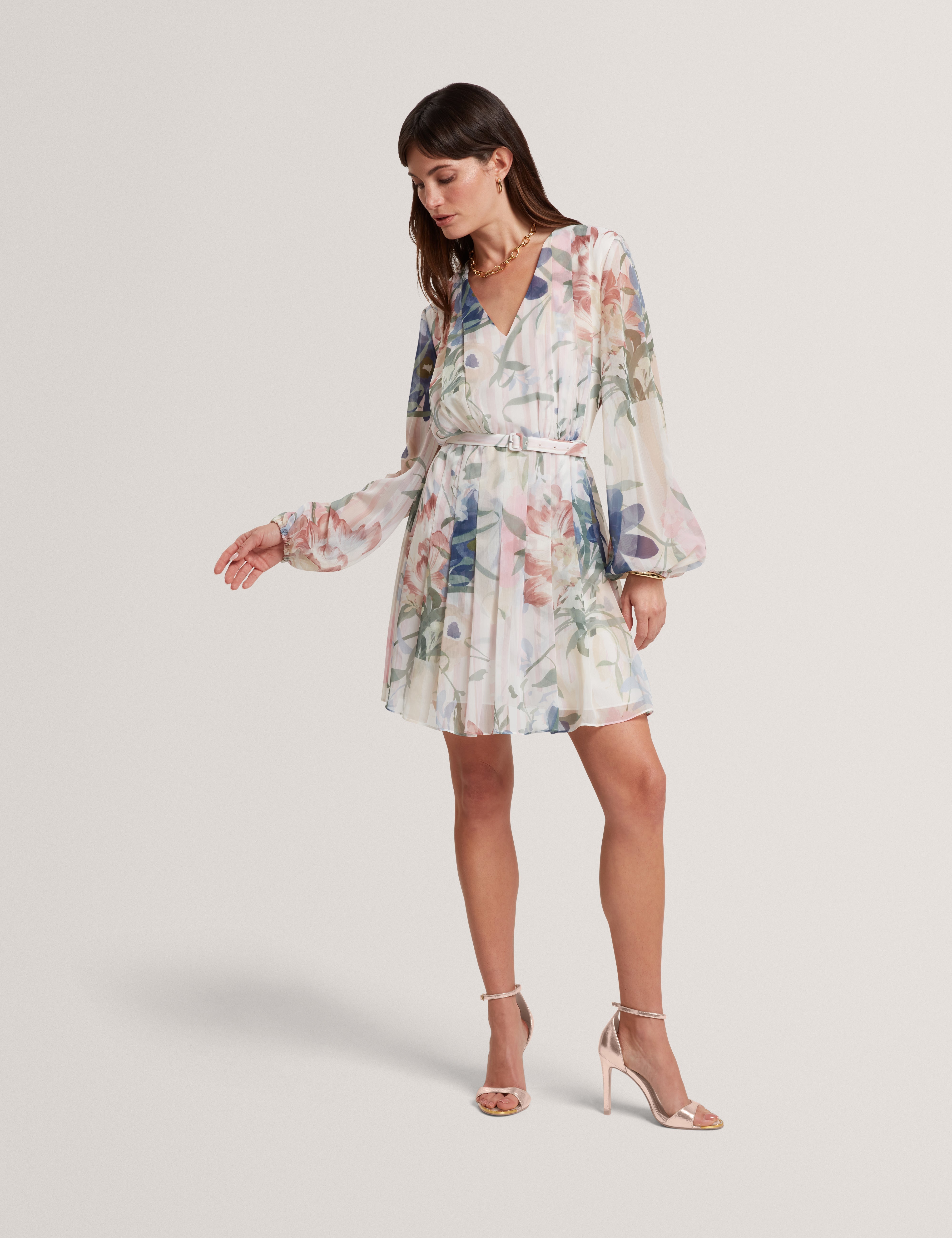 Malmia Pleated Mini Printed Dress Pink