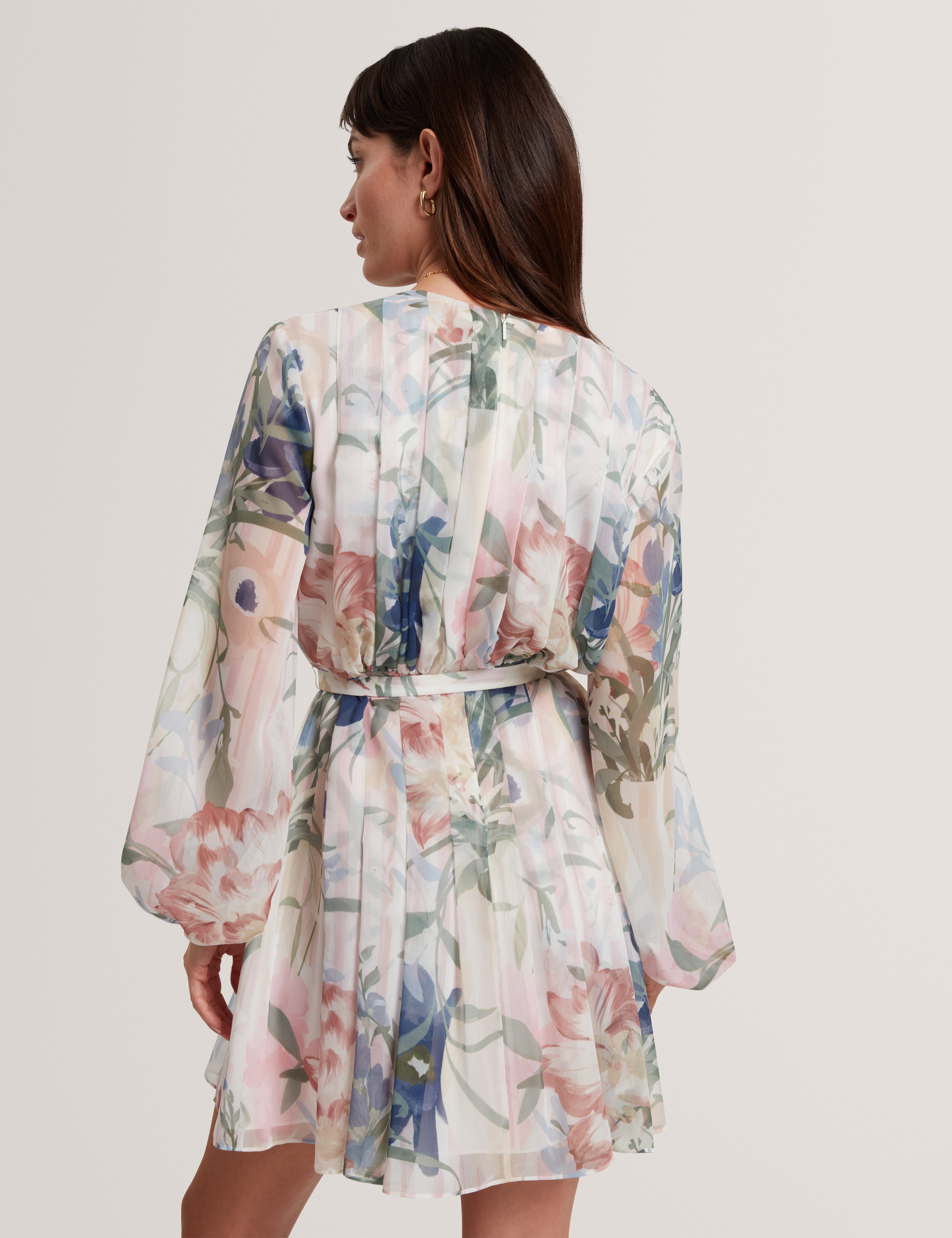 Malmia Pleated Mini Printed Dress Pink