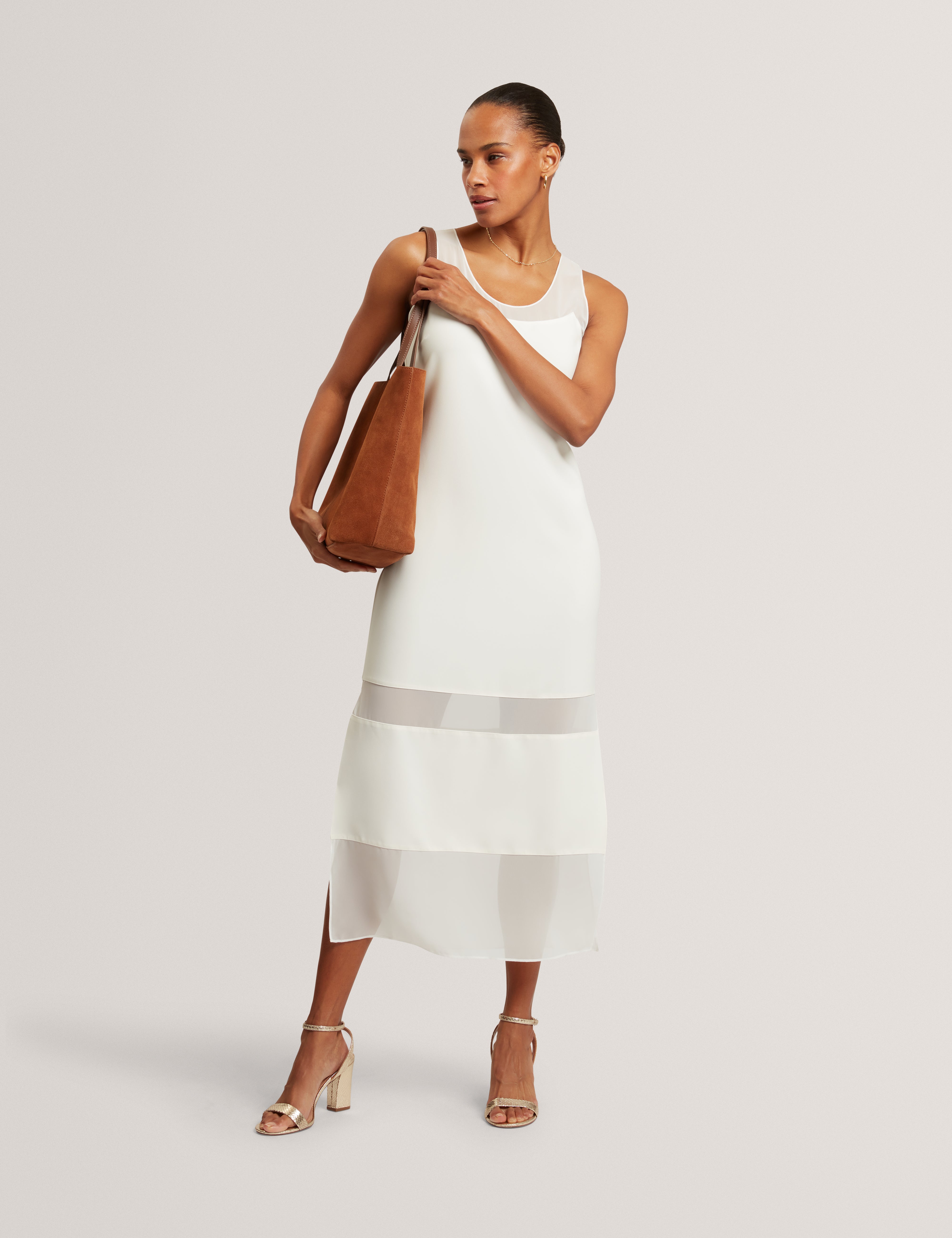Mephora Sleeveless Midi Dress With Panel Detail Ivory