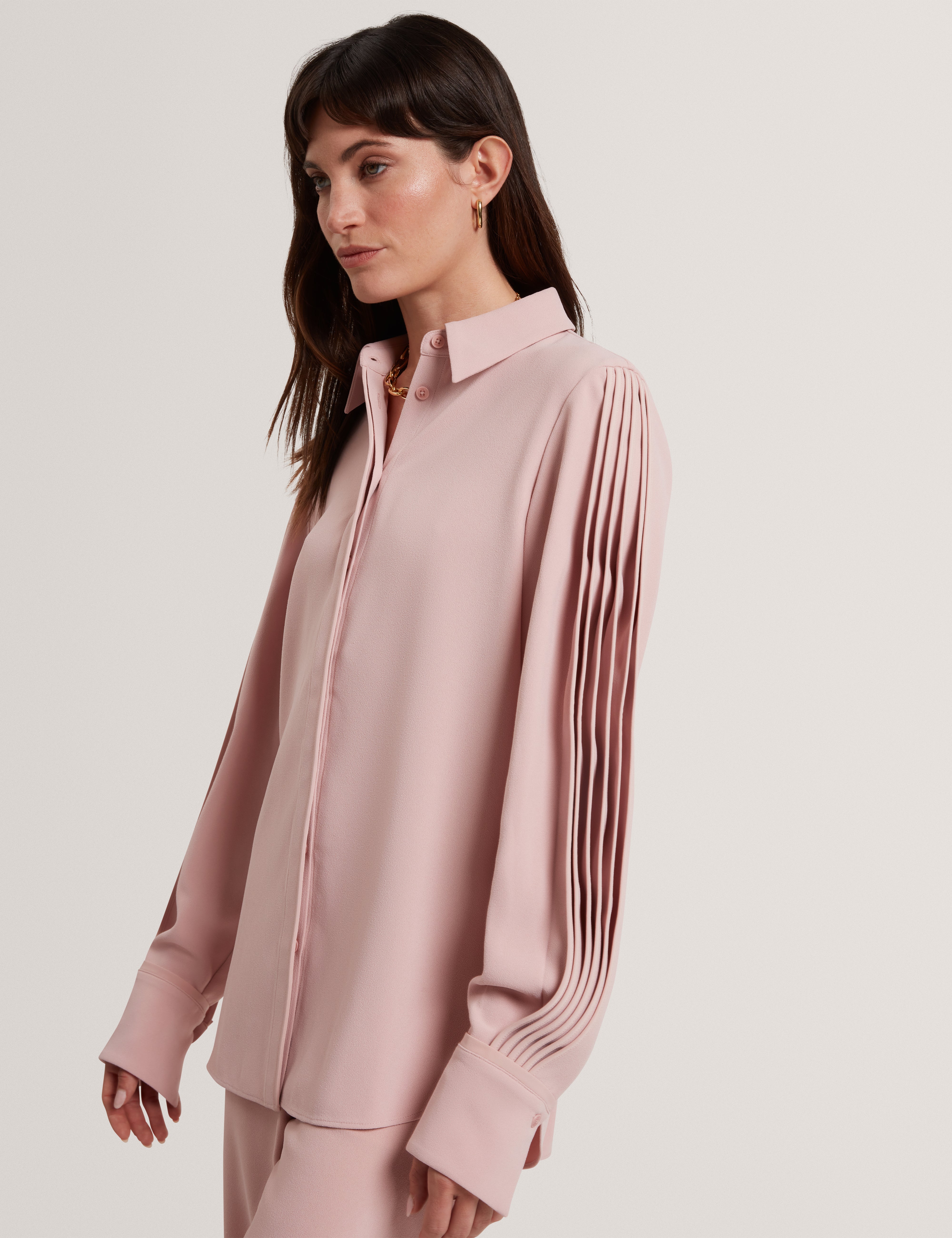 Miriti Piping Detail Long Sleeve Shirt Dusky-Pink