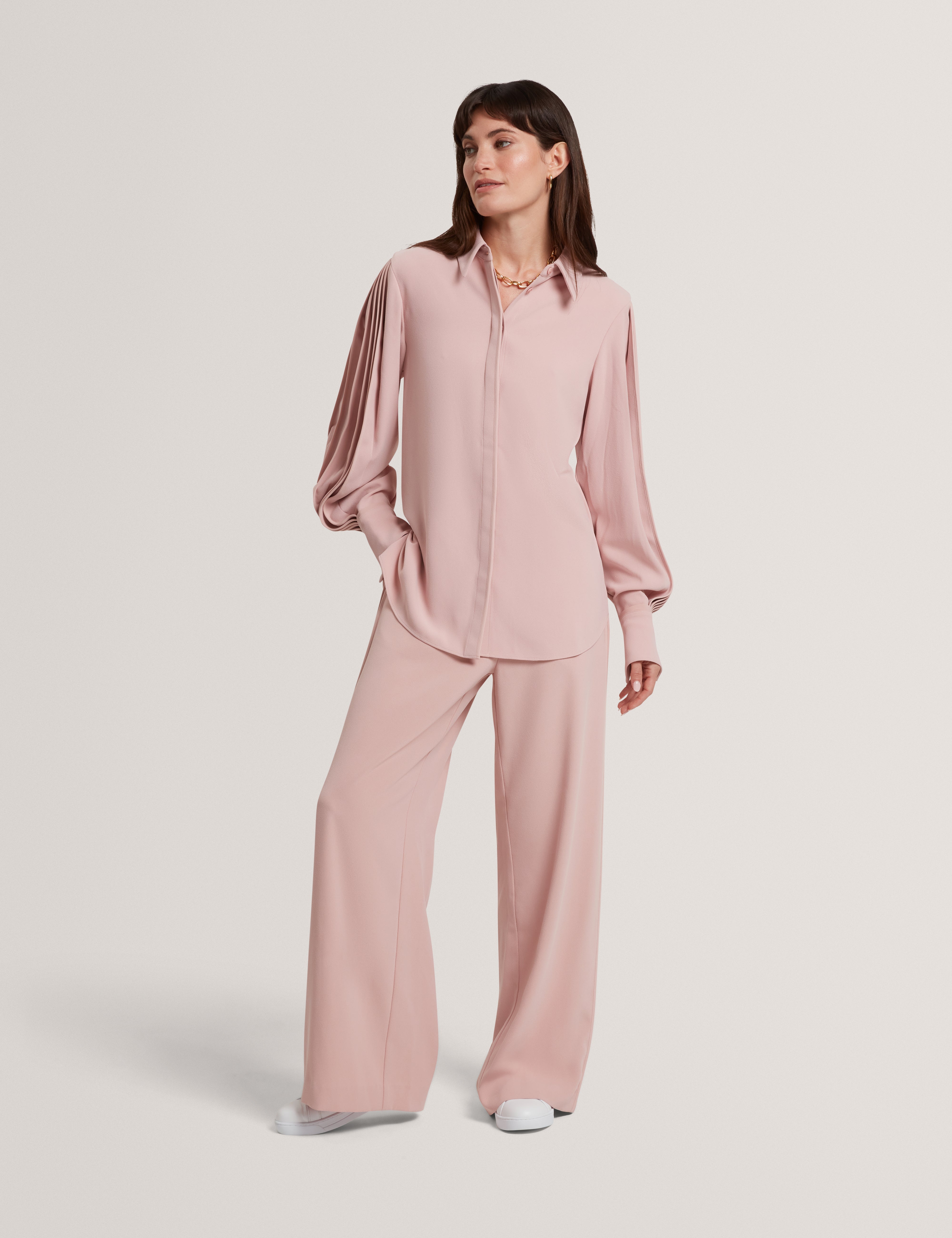 Miriti Piping Detail Long Sleeve Shirt Dusky-Pink