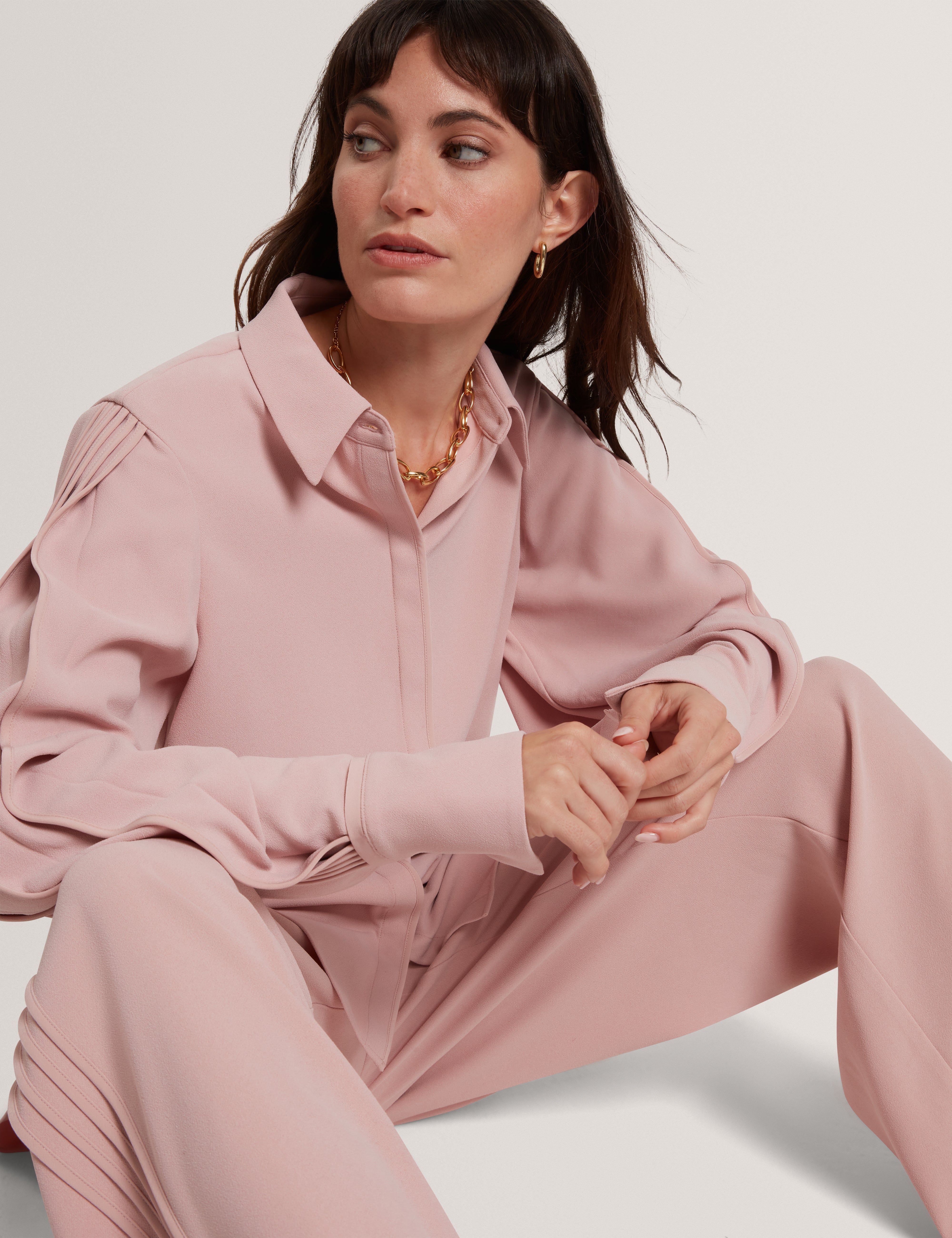 Miriti Piping Detail Long Sleeve Shirt Dusky-Pink