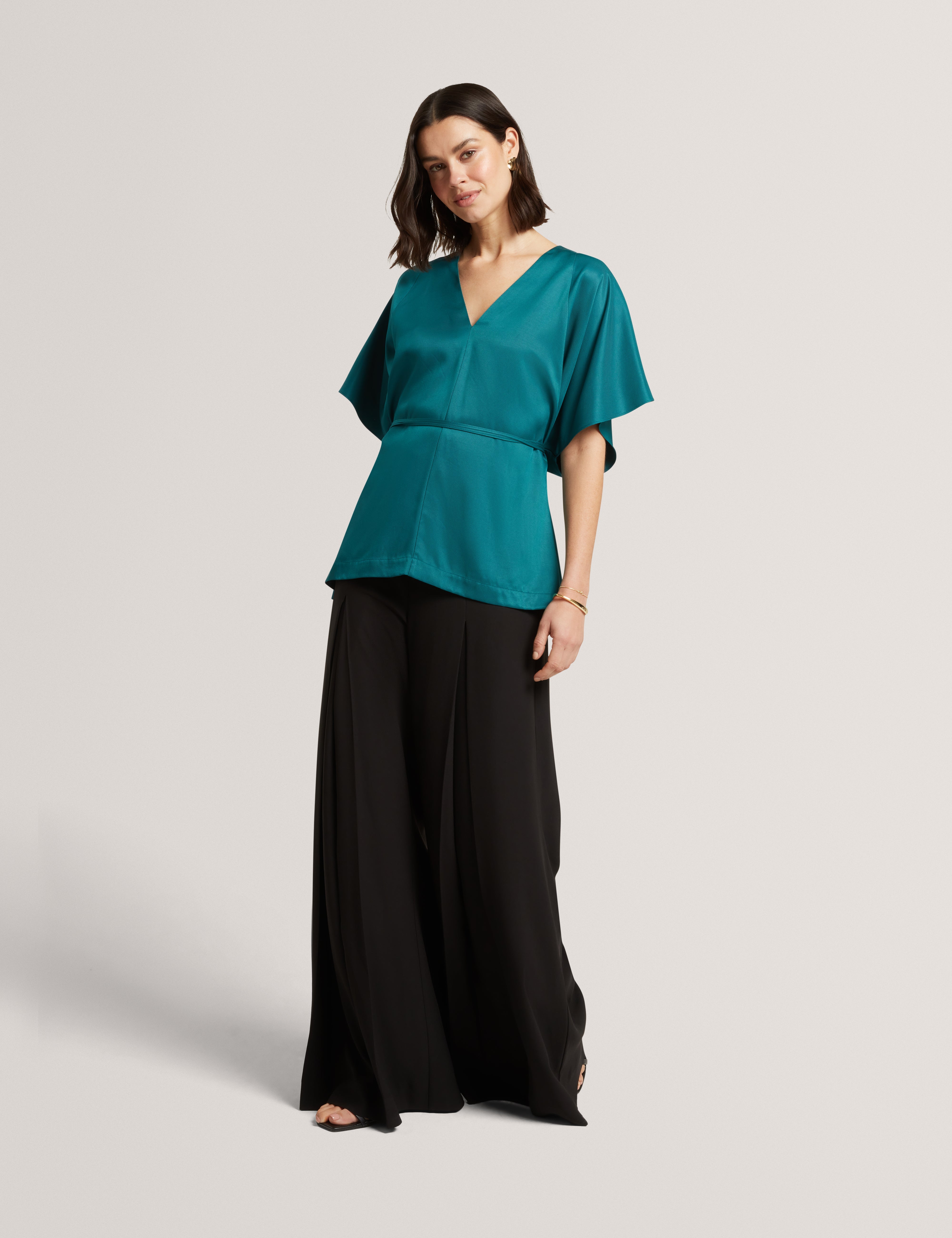 Riiza Tie Detail Short Sleeve Shirt Teal-Blue
